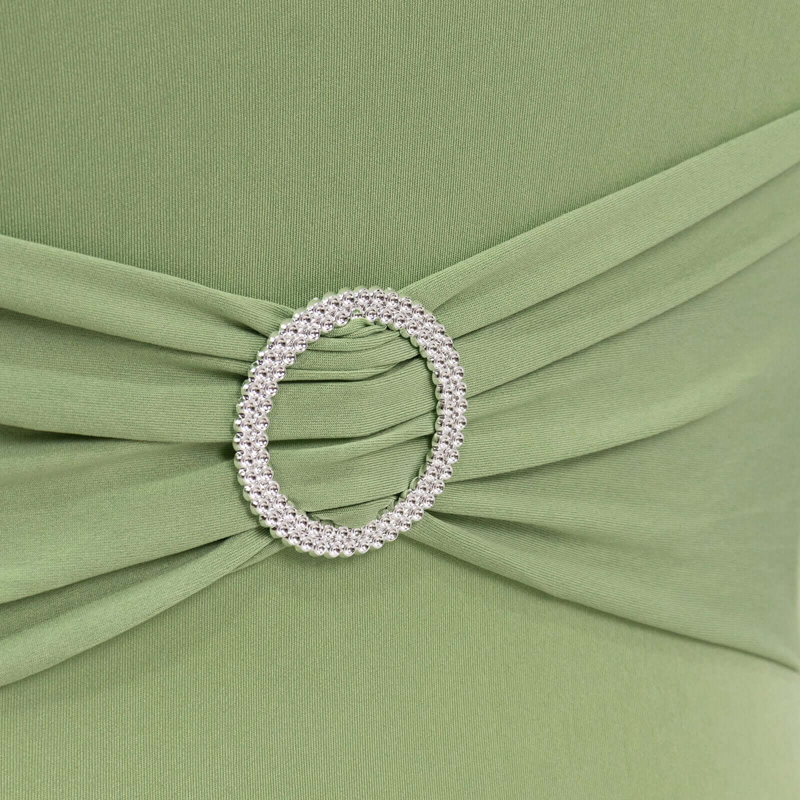 Stretch Spandex Chair Cover Sage Green for Folding Chairs - Secure Fit Slipcover with Silver Rhinestone Buckled Sash Band