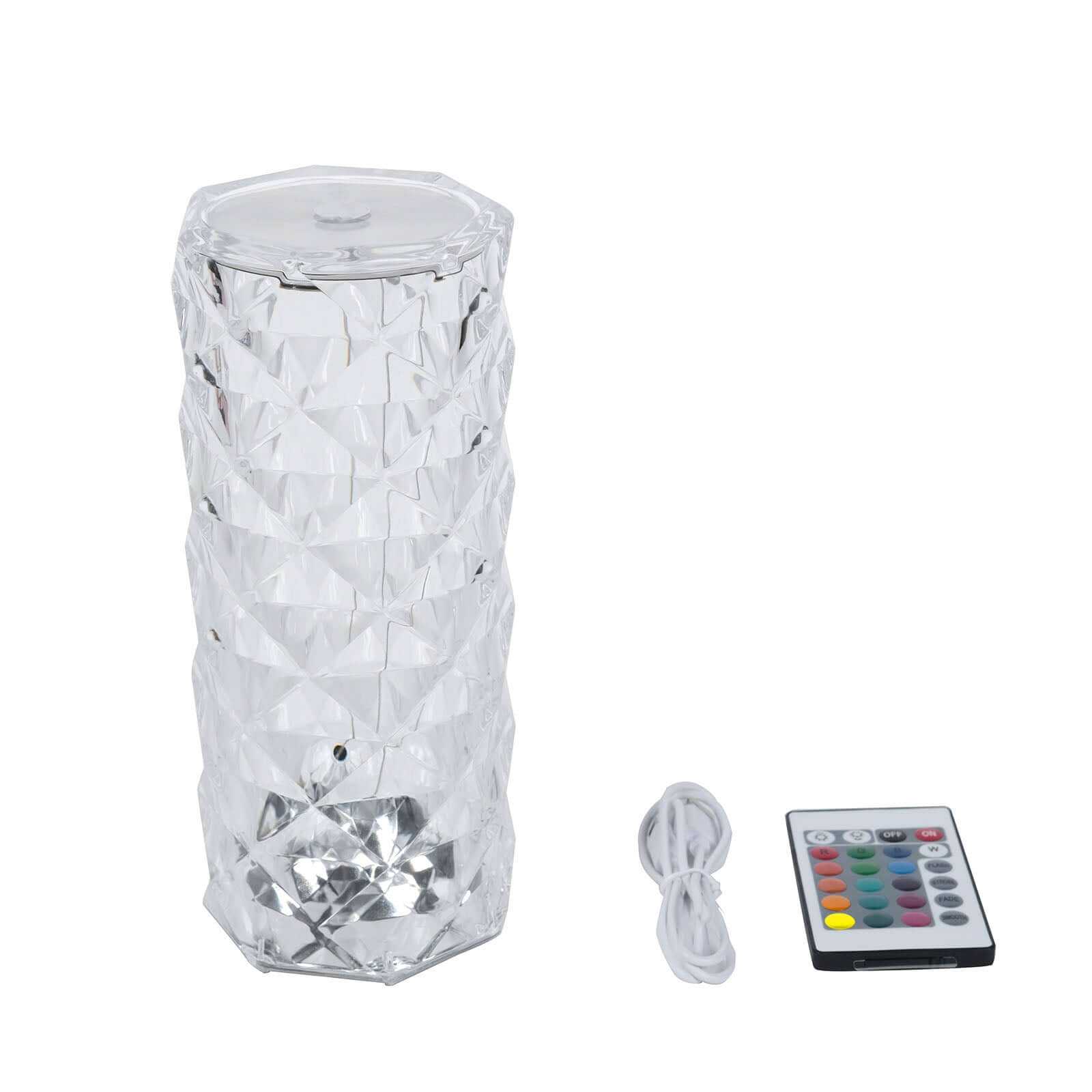 Acrylic LED Pillar Lamp Rose Diamond Design Color Changing - Touch + Remote Operated Table Light 3.5"x8.5"