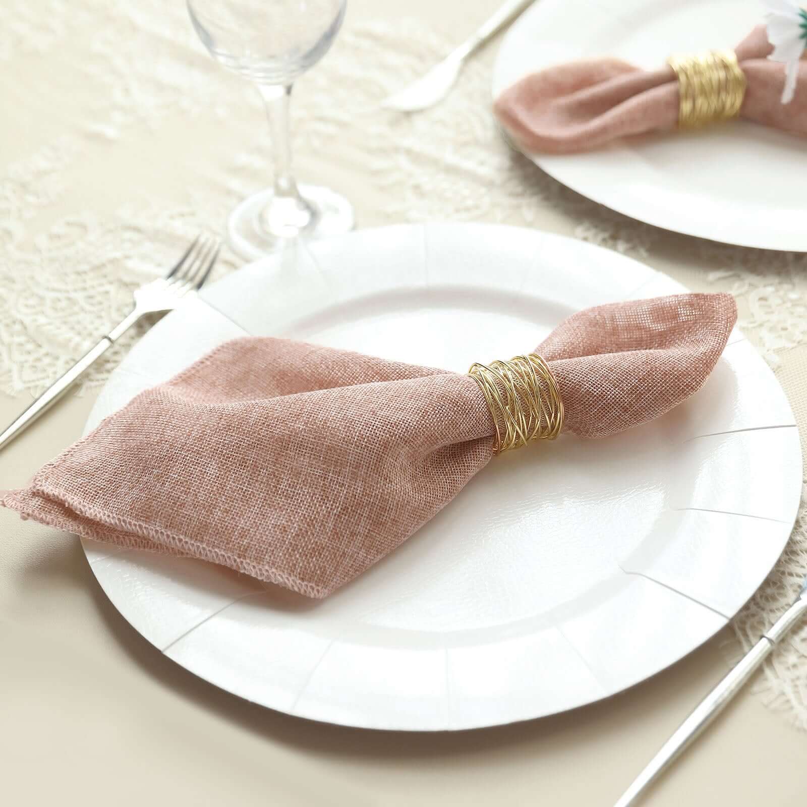 5 Pack Faux Jute 19"x19" Napkins Dusty Rose - Authentic Burlap Look Cloth Napkins
