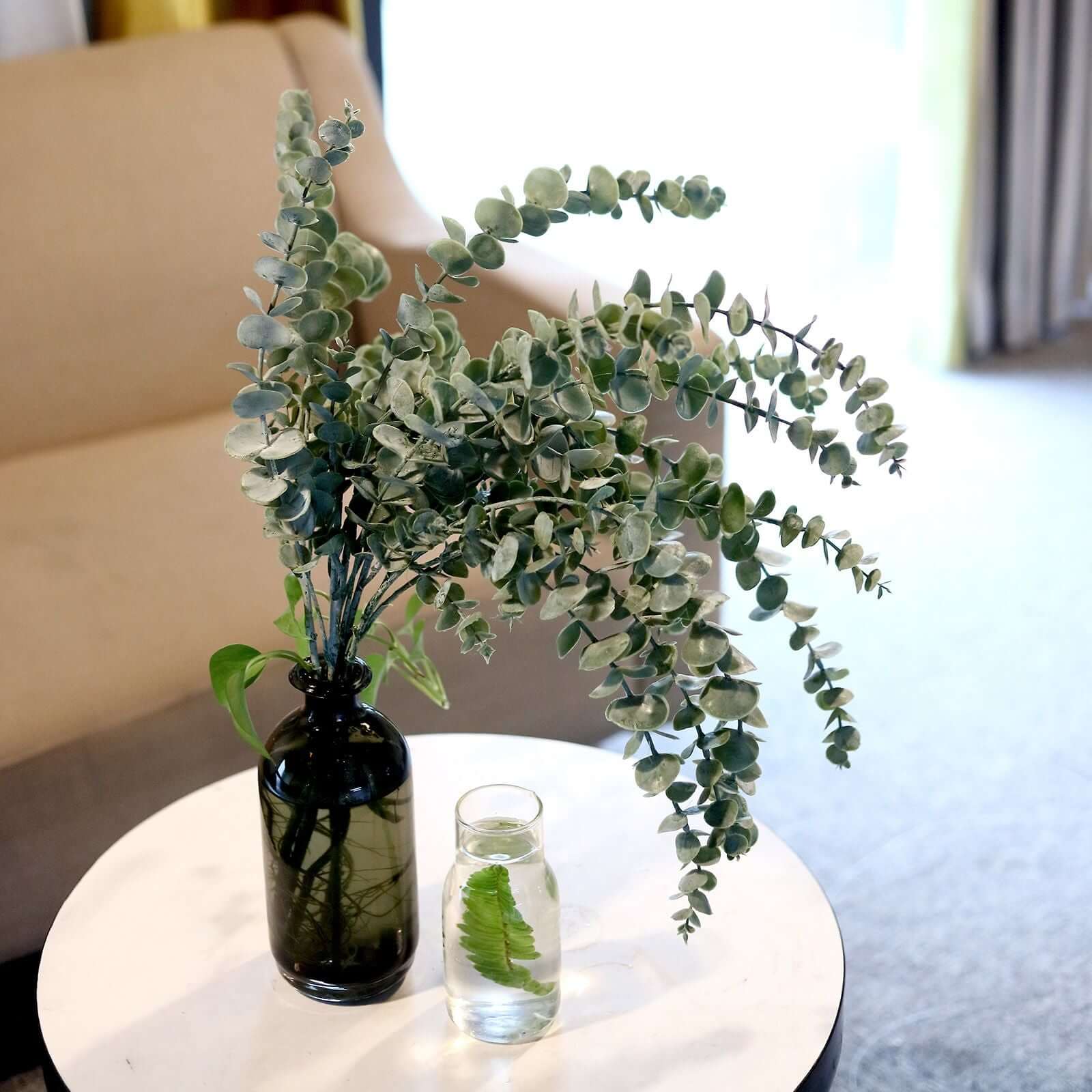 3 Bushes 30" Frosted Green Artificial Eucalyptus Branches Faux Plant