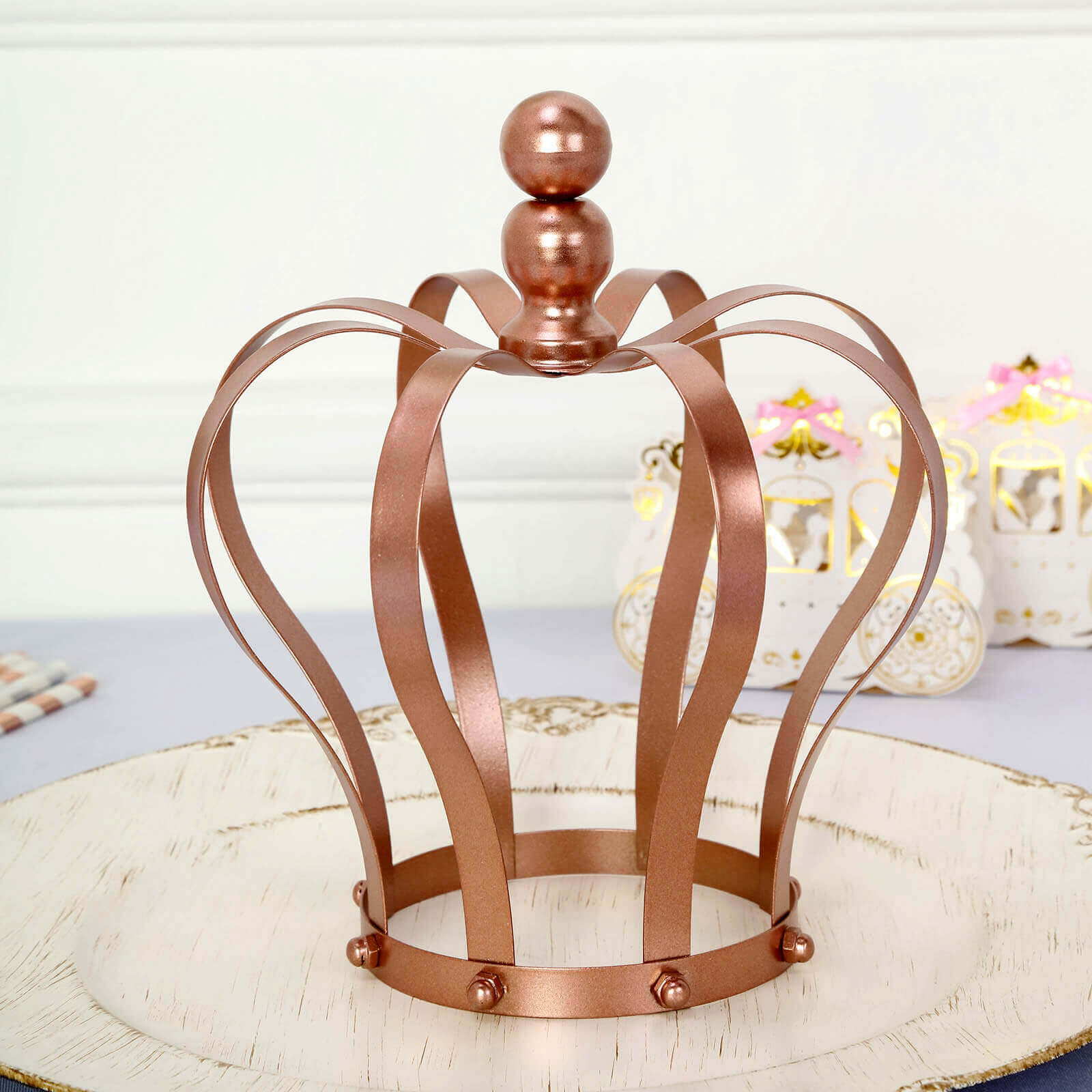 Metal Royal Crown Cake Topper Rose Gold - Sophisticated Wedding Cake Centerpiece Decor for Themed Events 9"