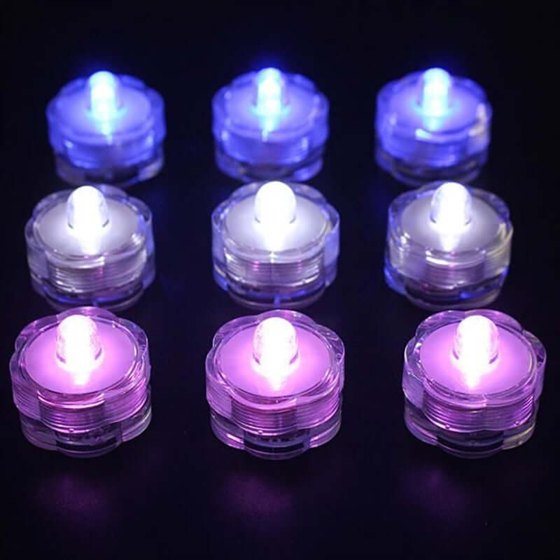 12-Pack LED Lights Flower Design - Submersible Waterproof Purple Battery Operated
