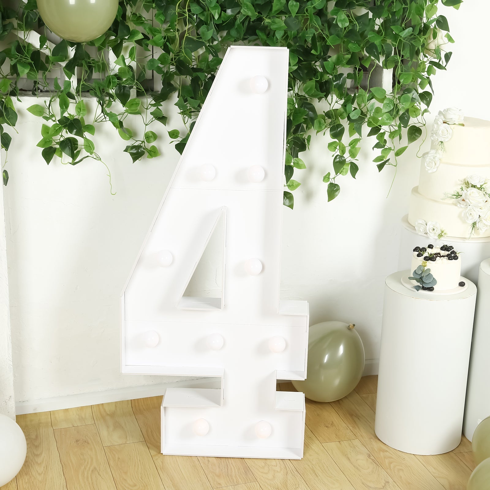 Giant LED Marquee Light Up Number "4", White 4ft Pre-Cut Foam Board with 10 Warm White Battery Operated LEDs, Glue Gun and Sticks