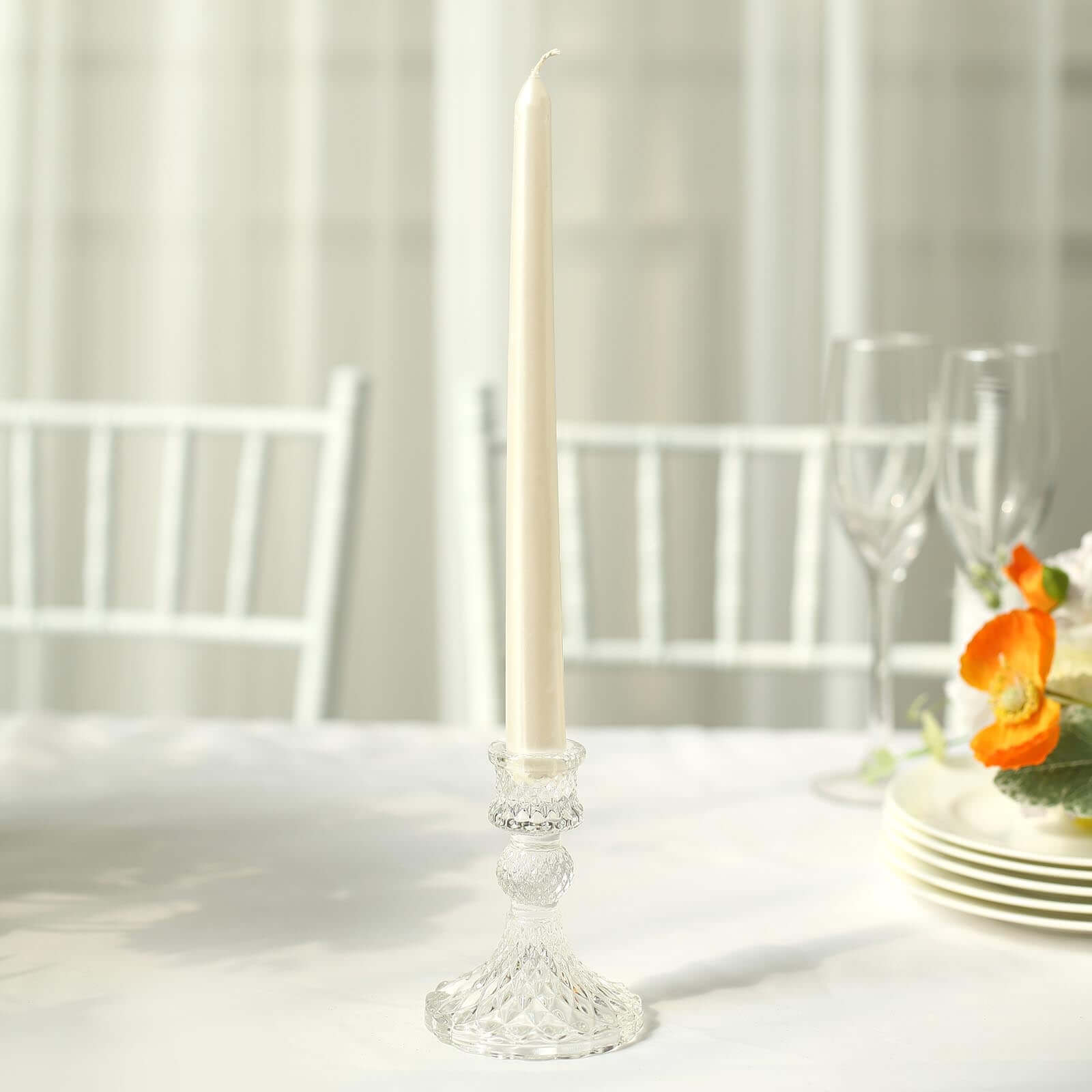 6-Pack Glass Taper Candlestick Holders Diamond Pattern Design Clear - Reversible Crystal Pillar Votive Stands 4"