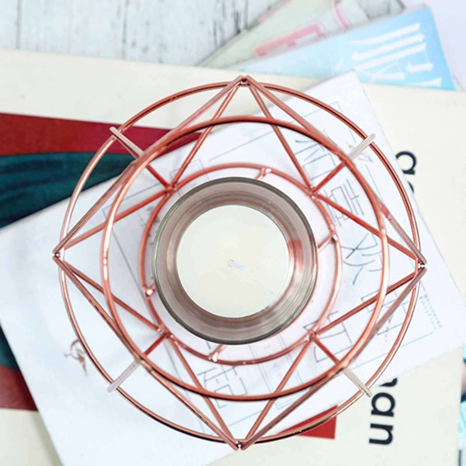 2-Pack Metal Candle Holders Rose Gold Wired Design - Stylish Glass Votive Holder Set 7"