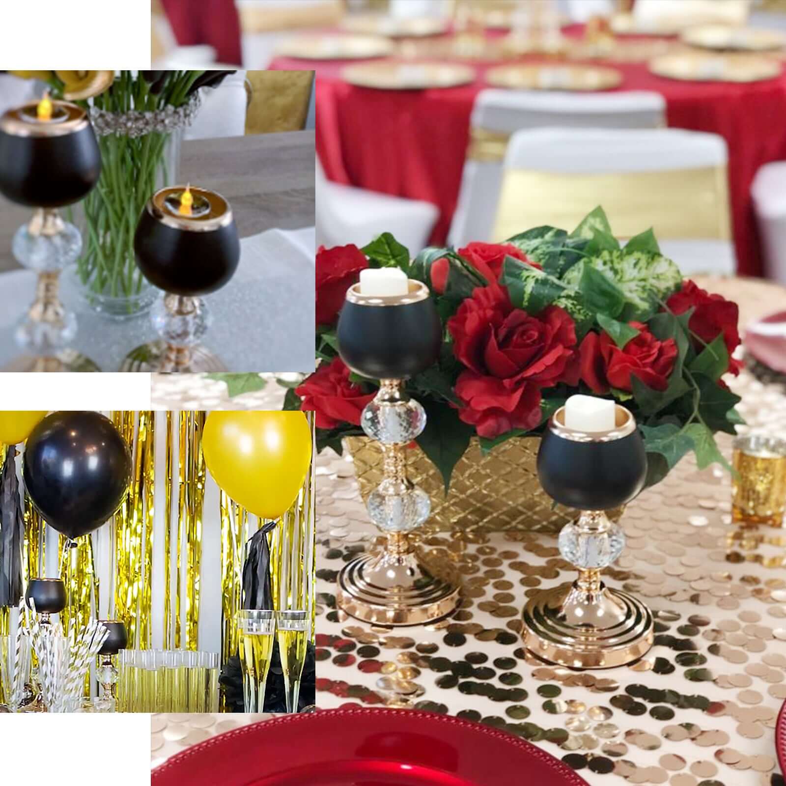 Set of 2 Metal Crystal Lamp Candle Holders Gold/Black - Sophisticated Votive Tealight Stands 7", 11"