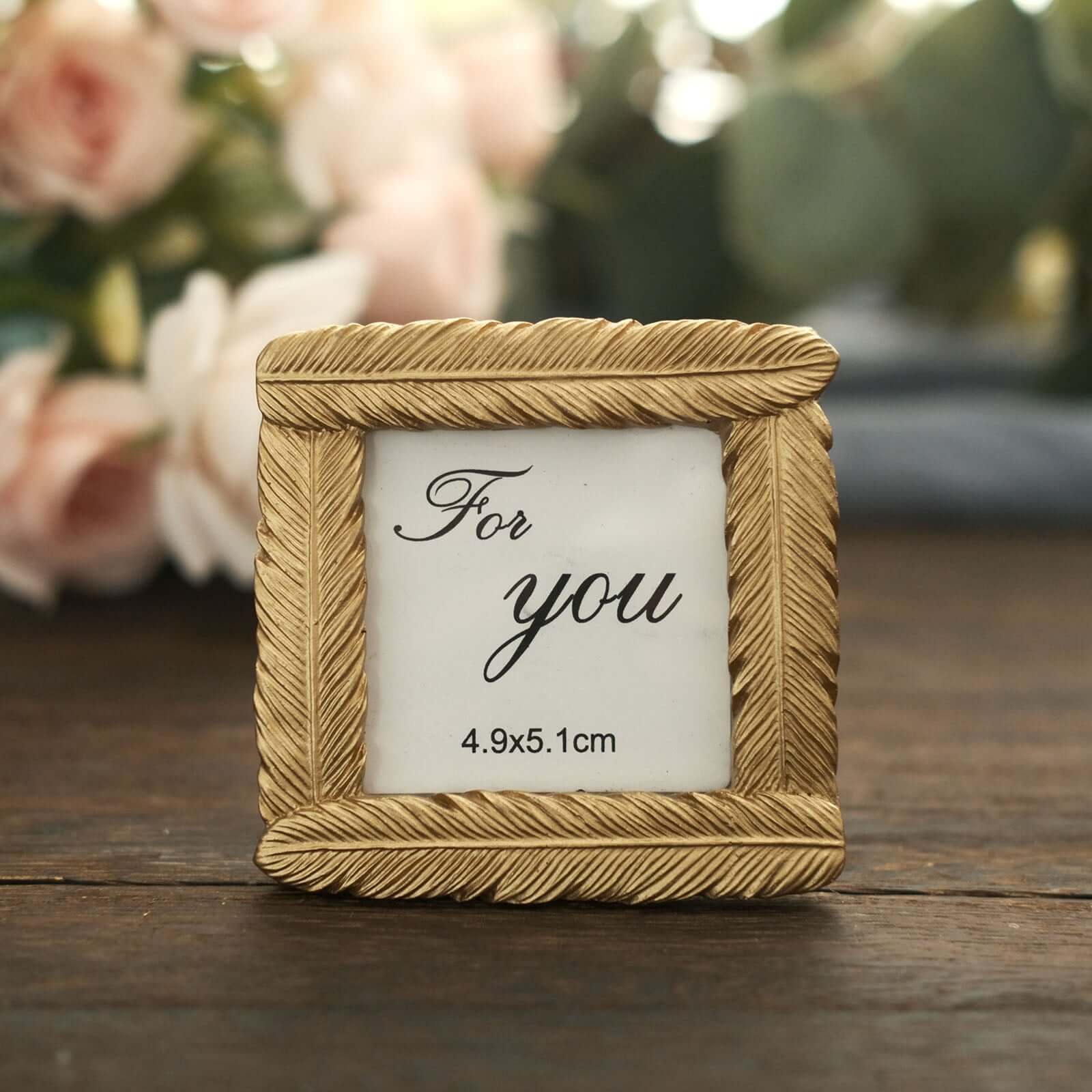 4 Pack Gold Resin 3" Mini Square Vintage Feather Party Favors Picture Frames, Wedding Card Place Holder