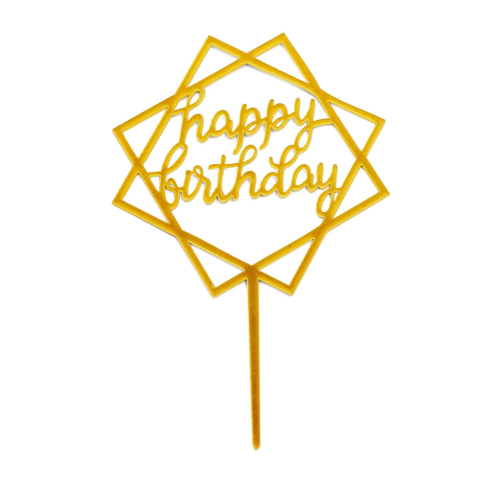 6-Pack Acrylic Happy Birthday Cake Toppers Gold Assorted Styles - Fun Reusable Cake Inserts for DIY Party Decoration Supplies