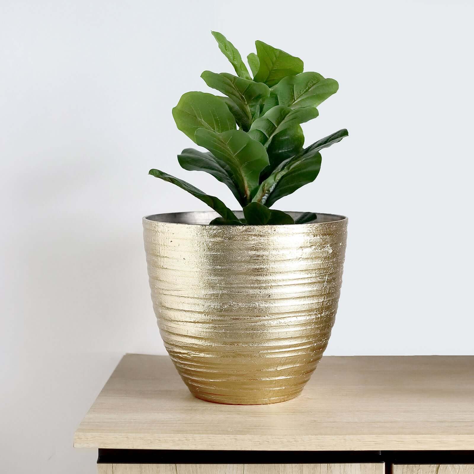 12" Metallic Gold Textured Finish Large Indoor Flower Plant Pot, Decorative Indoor Outdoor Planter