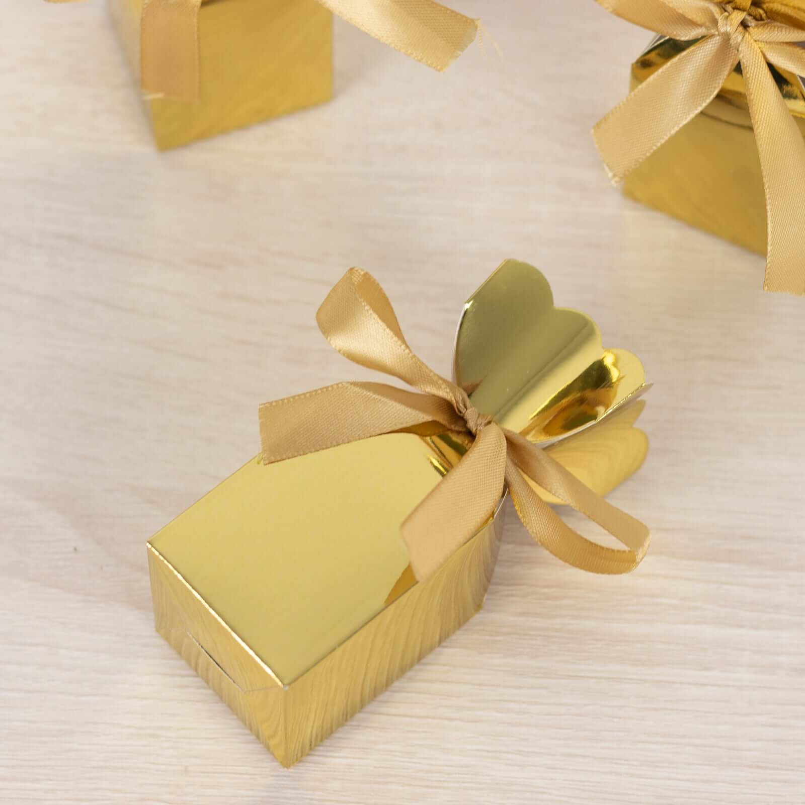 25 Pack Gold Floral Top Satin Ribbon Party Favor Candy Gift Boxes