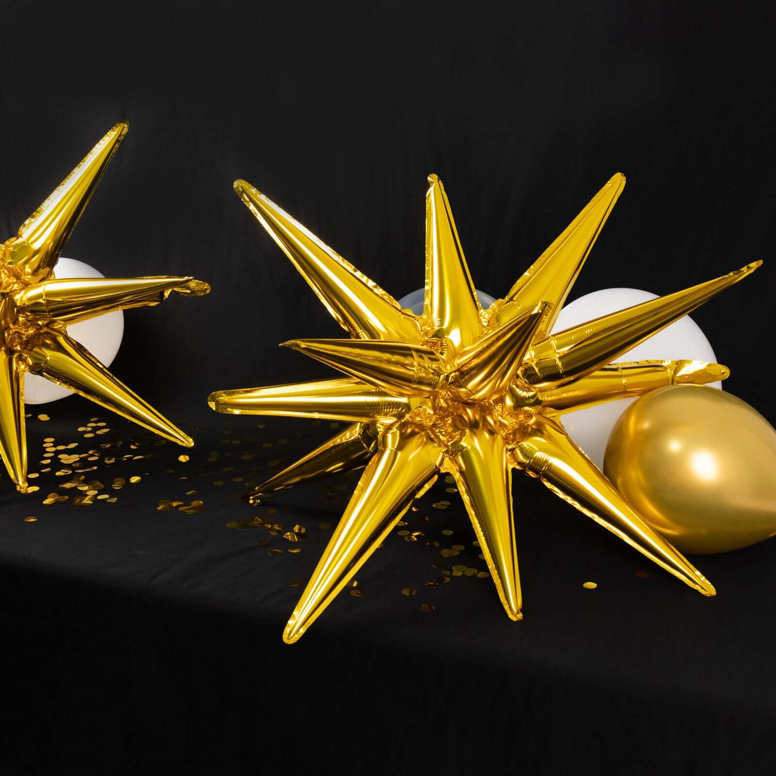 5 Pack Large Metallic Gold 14-Point Starburst Foil Balloons, 27" Fireworks Star Explosion Mylar Party Balloons