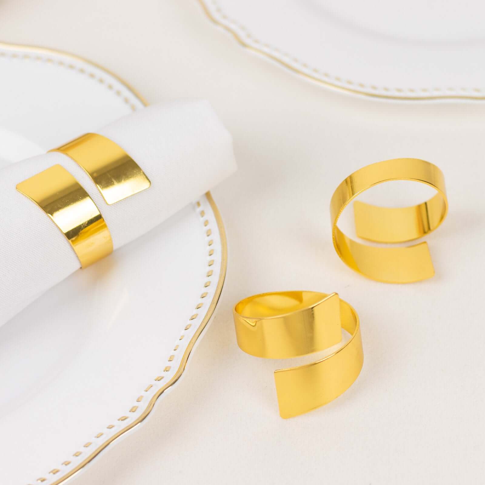 4 Pack Shiny Gold Metal Swirl Wrap Cuff Band Napkin Rings, Decorative Scroll Serviette Buckle Napkin Holders