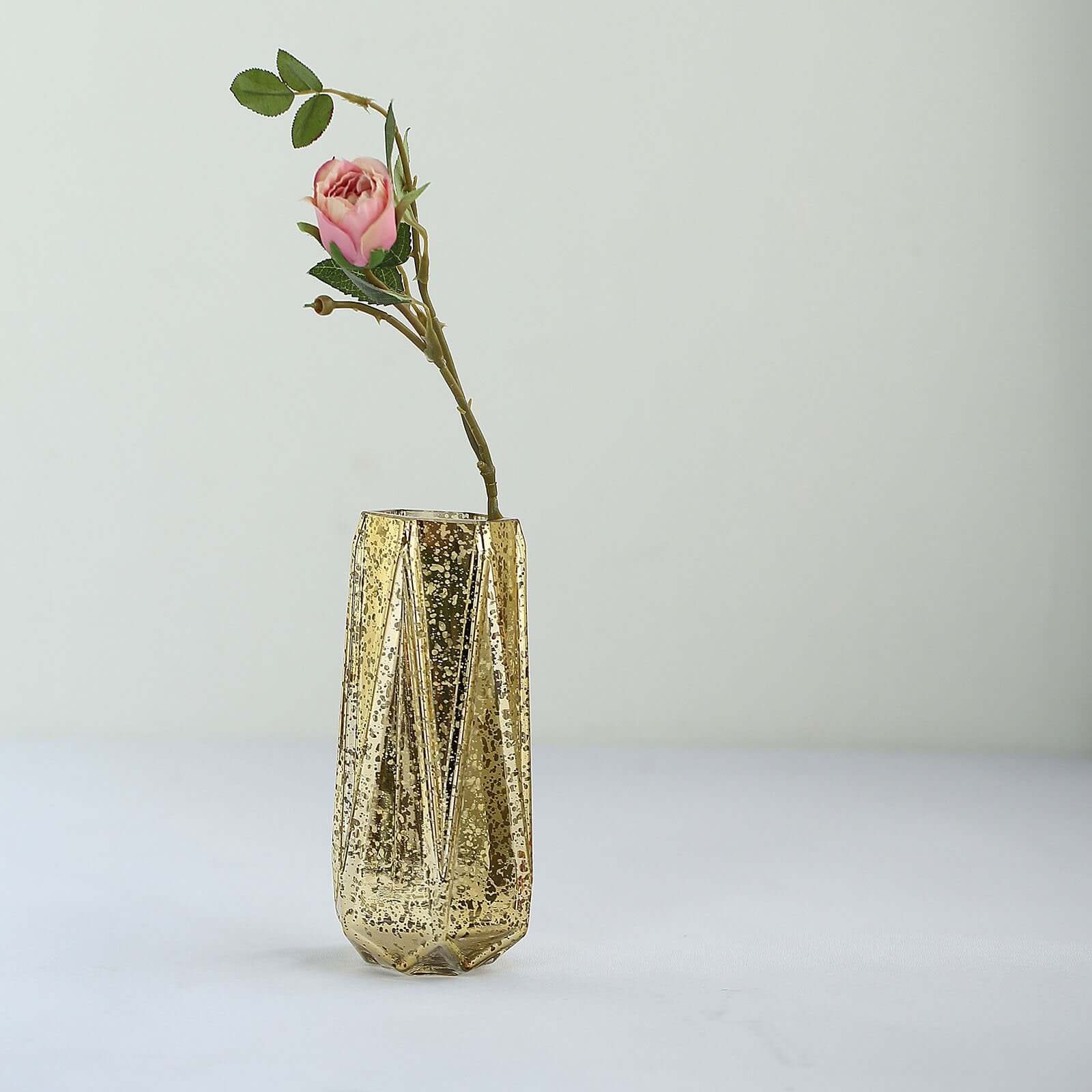 2-Pack Mercury Glass Vases Geometric Design Gold - Stylish Wedding Floral Centerpieces 8"