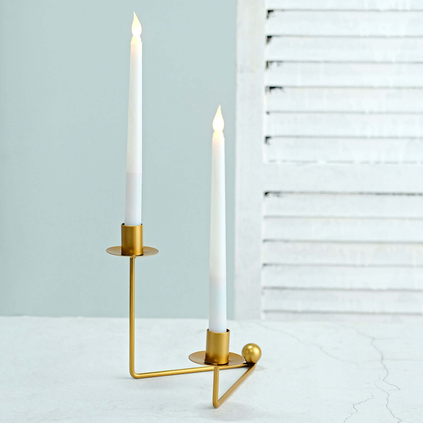 2-Pack V-Shaped Geometric Taper Candelabra 2 Arm Candle Holder Design Gold Metal - Wedding Decor Accent 7"