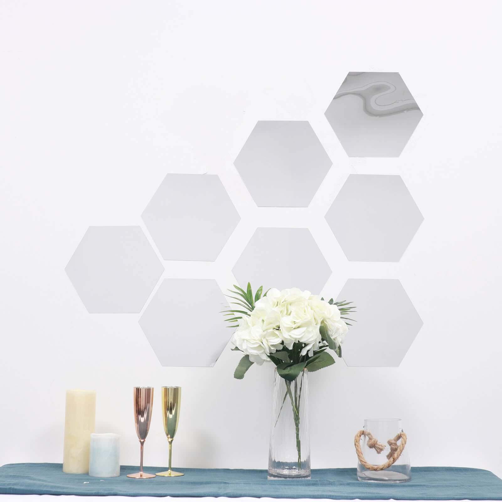 12 Pack Hexagon Acrylic Mirror Wall Stickers, 10" Removable Wall Decals For Home Decor