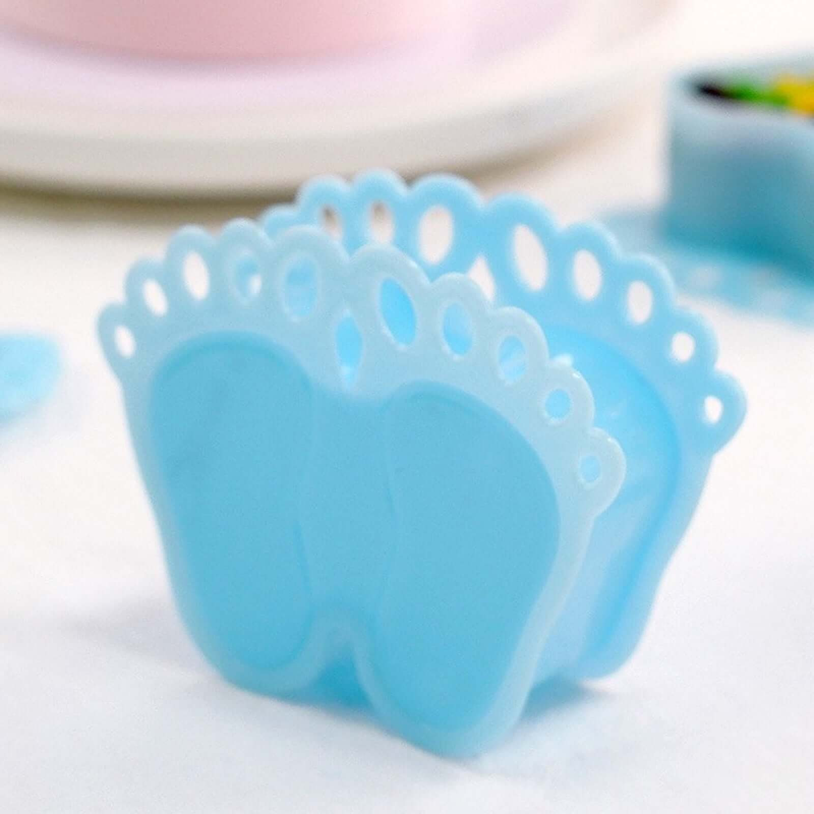 12-Pack Fillable Mini Candy Container in Baby Feet Style Clear/Light Blue - Unique Candy Treat Favor Boxes for Baby Shower 3.5"