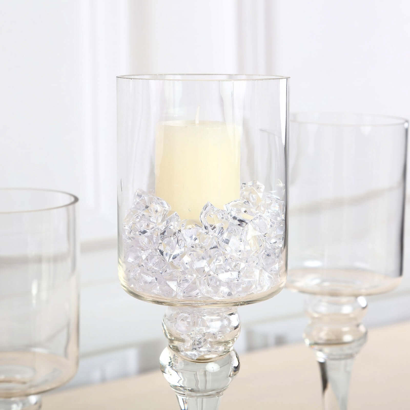 Set of 3 Glass Cylinder Vases Long Stem Clear - Decorative Candle Holder Floral Centerpieces 12", 14", 16"