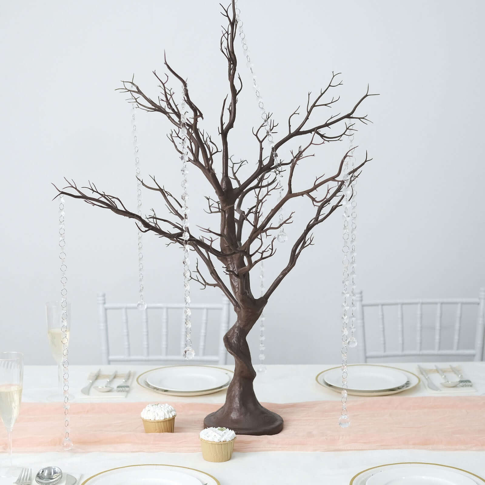 Manzanita Tree Centerpiece Natural with 8 Acrylic Bead Chains - Easy Assembly Decorative Artificial Tree for Modern Weddings Parties & Event Displays 34"