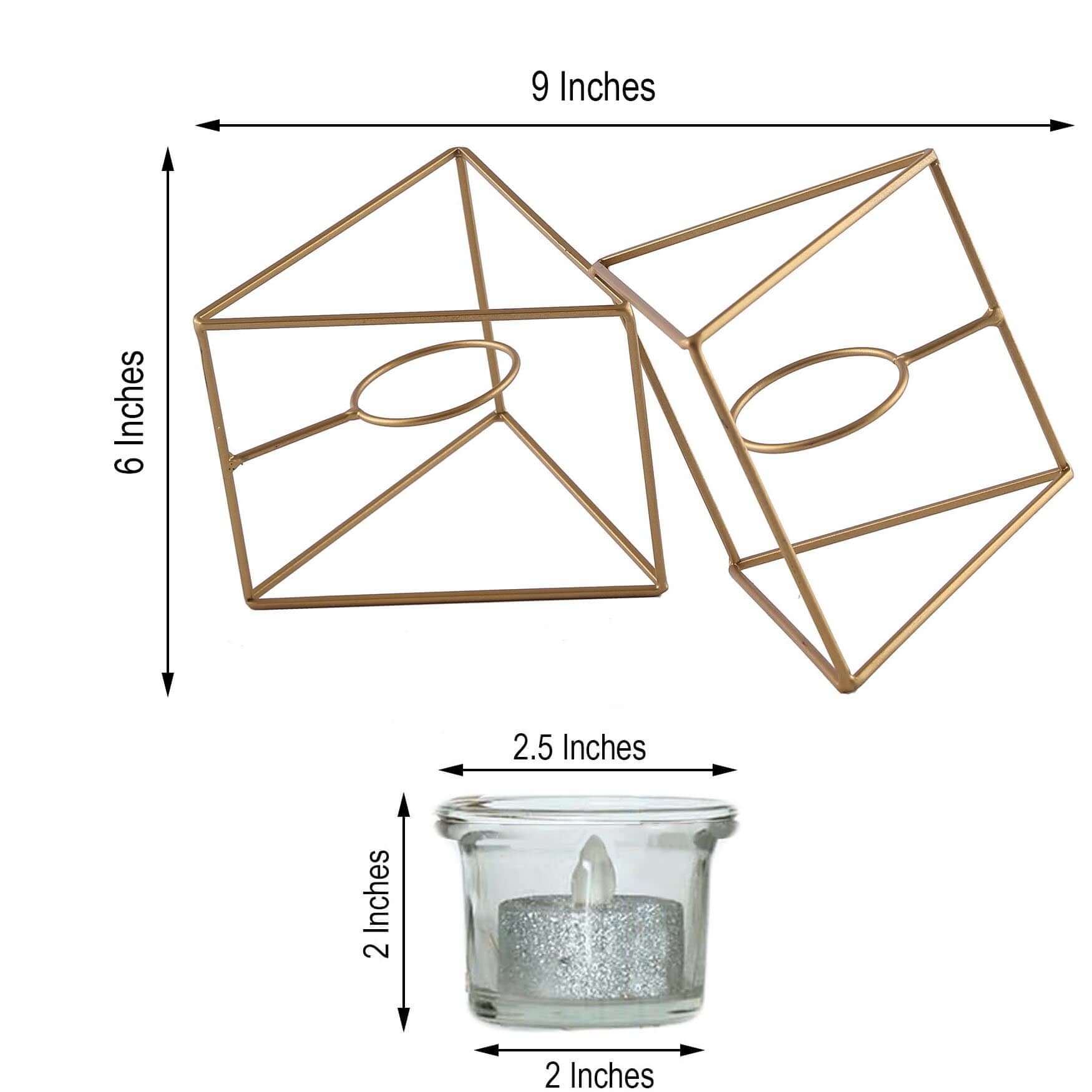 Set of Metal Candle Holders Linked Geometric Design Gold - Chic Votive Glass Decor for Events & Gatherings 9"