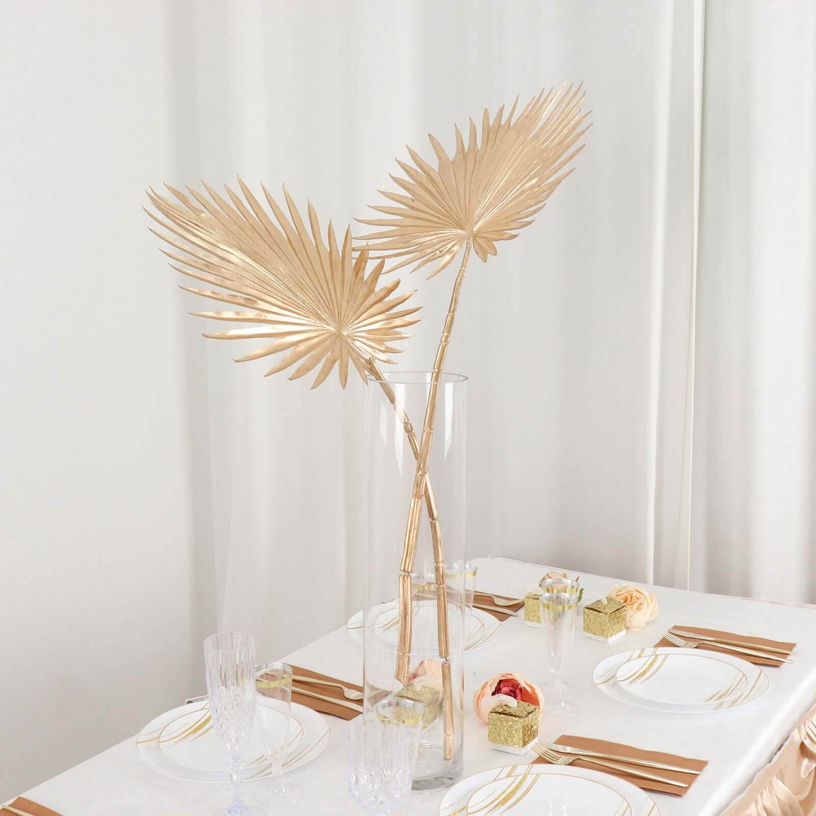 2-Pack Artificial Palm Leaf Stems Metallic Gold - Glam Tropical Faux Plant Vase Filler Floral Backdrop Table Decor 34"