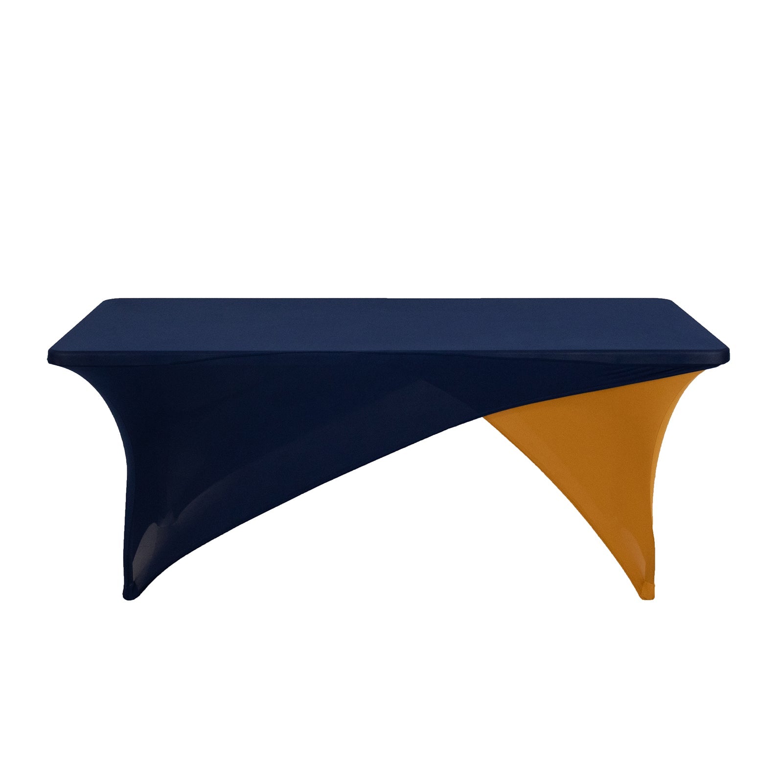 Stretch Spandex 72"x30" Rectangle Table Cover Navy Blue/Gold Cross Over Design - Two-Piece Fitted Tablecloth with Elastic Foot Pockets