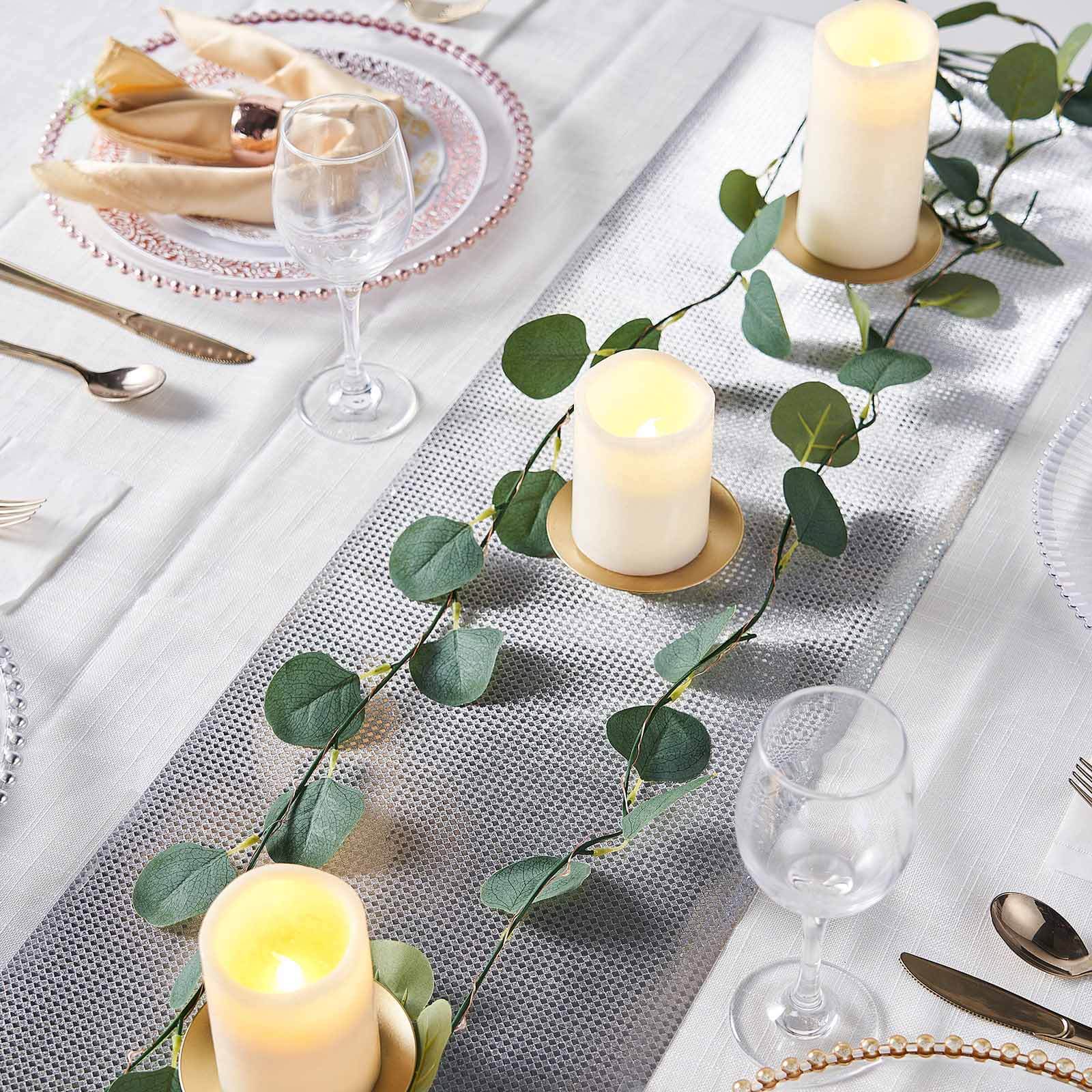 Glitter Paper 9ft Table Runner Roll Silver Disposable Diamond Pattern Table Decor
