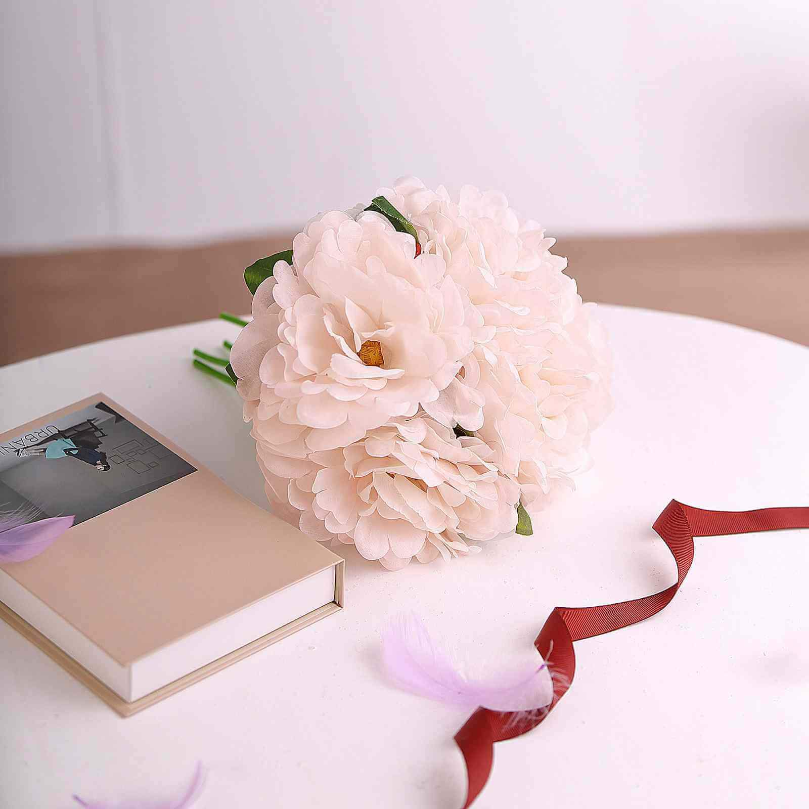 11" Blush Real Touch Artificial Silk Peonies Flower Bouquet