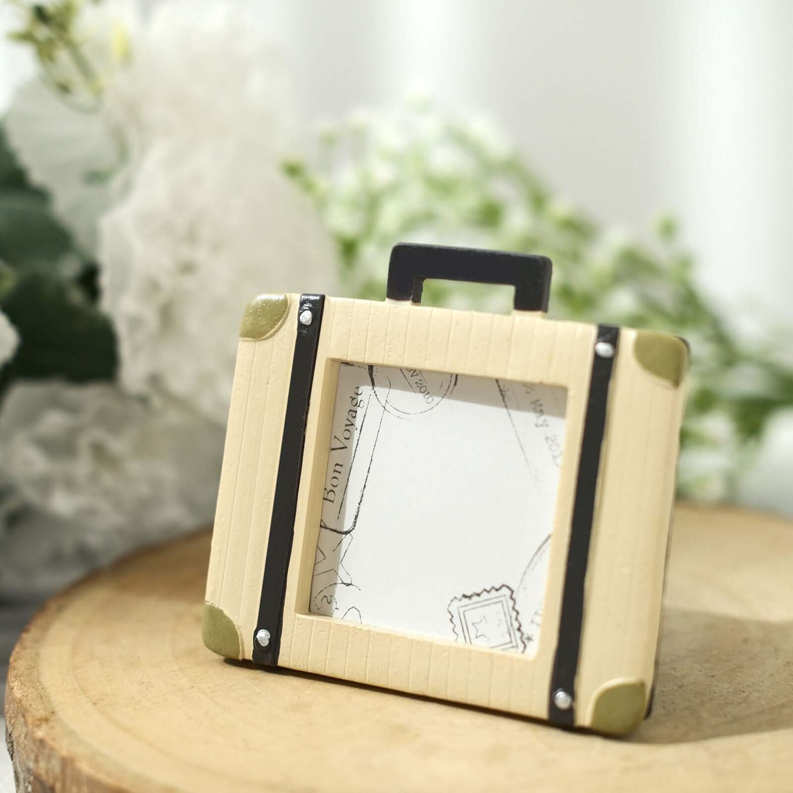 4-Pack Picture Frames Resin Mini Suitcase Design - Vintage Travel Wedding Place Card Holders & Party Favors 3"