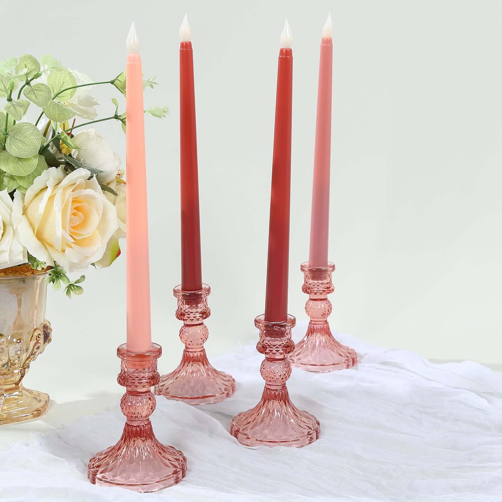 8-Pack LED Flickering Lighting Mixed Pink - Flameless Battery Operated Taper Candles 11"