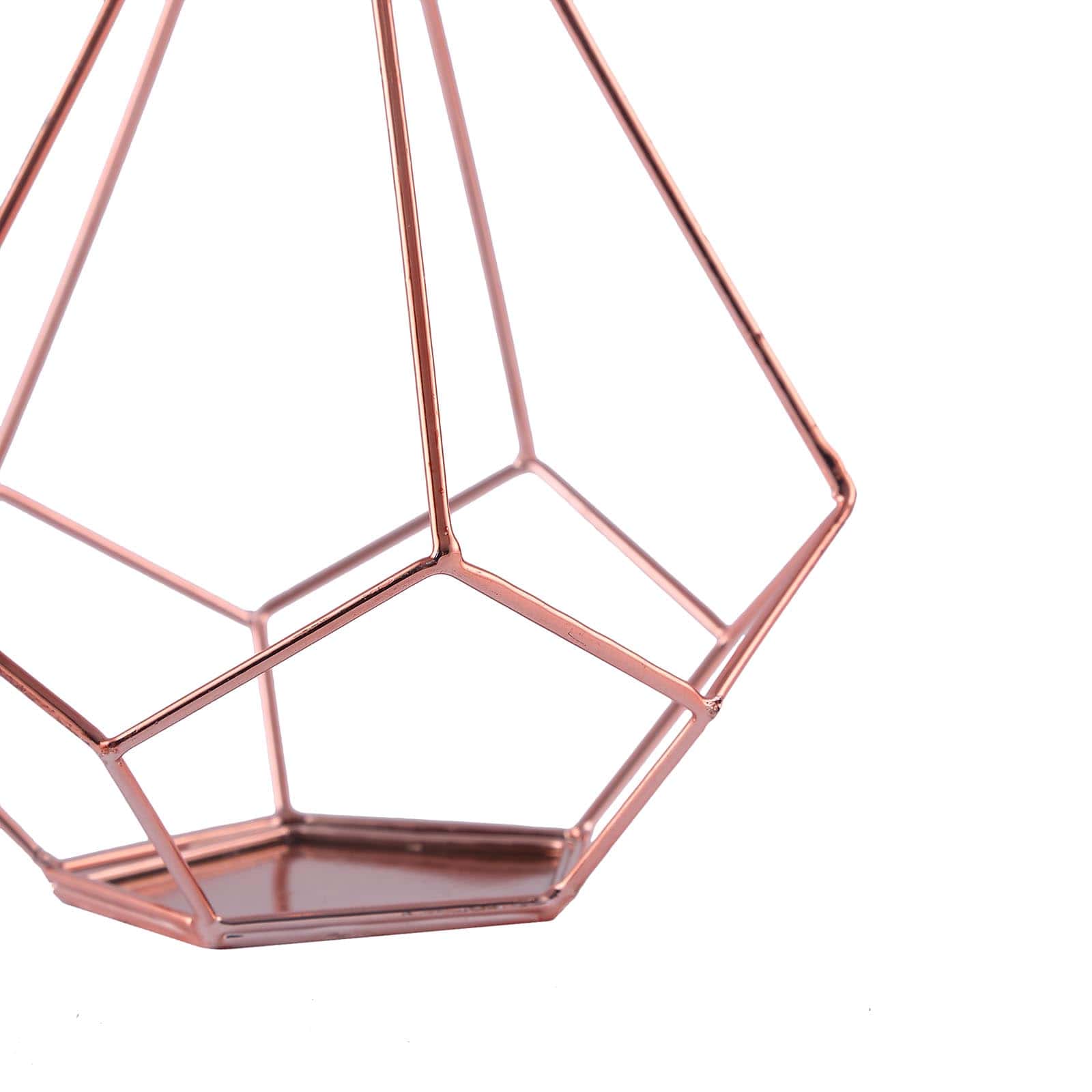 2-Pack Tealight Candle Holders Rose Gold Metal Pentagon Geometric Open Frame - Flower Stand 9"