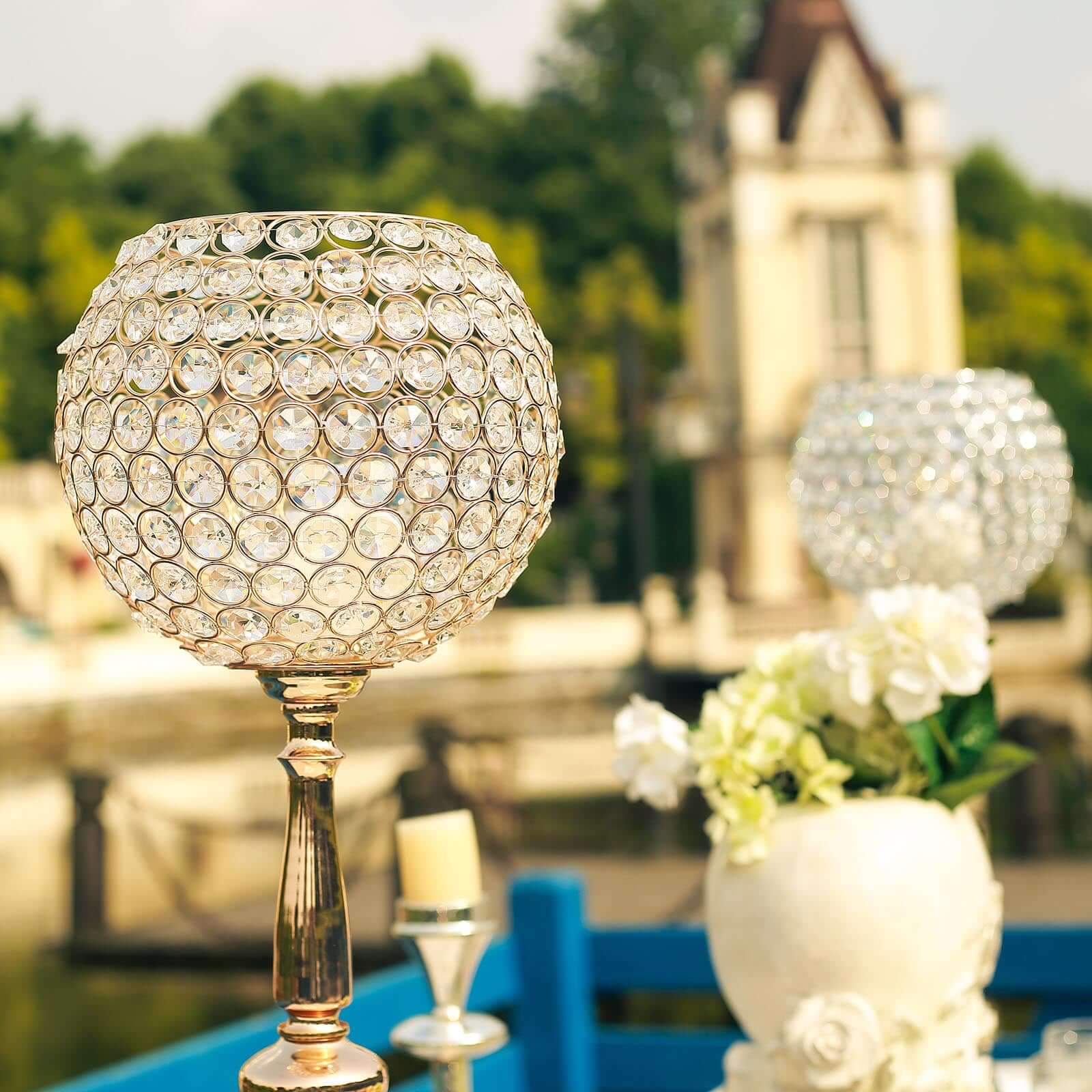 Acrylic Crystal Beaded Goblet Candle Holder Gold - Exquisite Flower Ball Centerpiece Stand for High-End Event Styling 30"