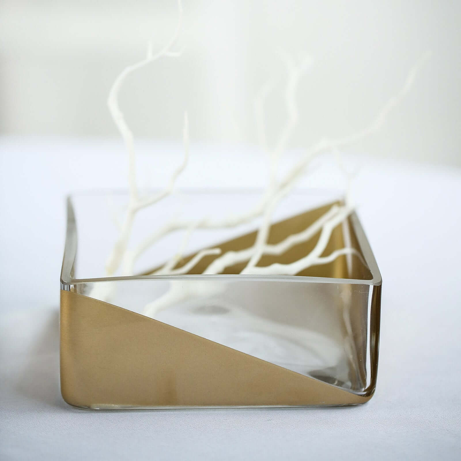 2-Pack Glass Vases Square Design Gold Dipped - Decorative Candle Holders for Floral Centerpieces 6"