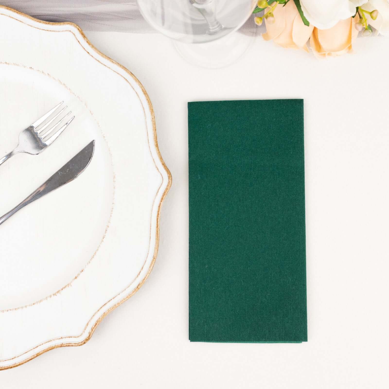 20-Pack Paper Linen-Like Napkins Hunter Emerald Green - Disposable Hygienic Airlaid Guest Towels 8.5"x4"