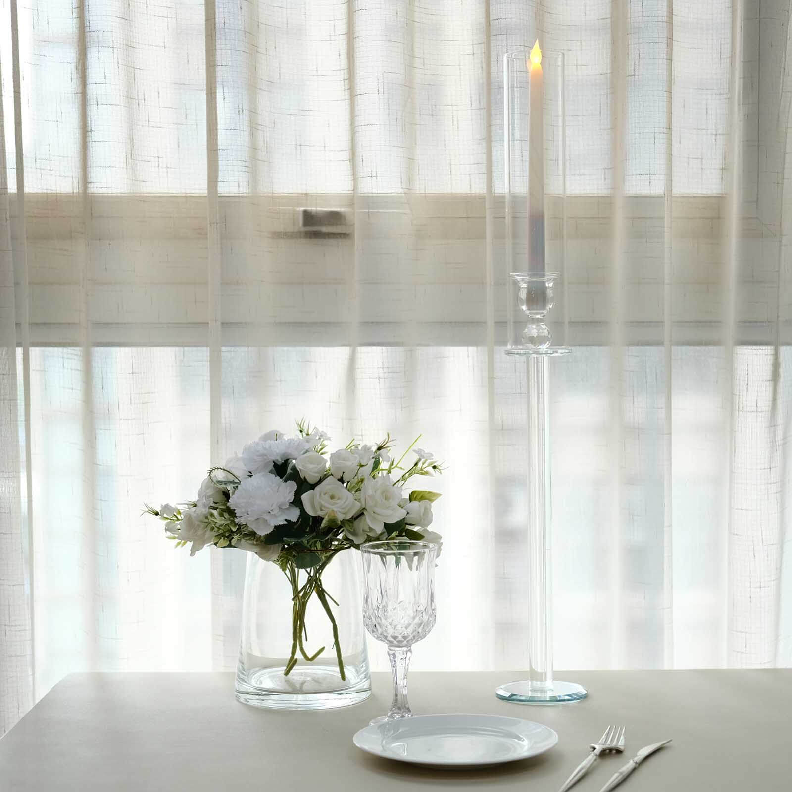 2-Pack Crystal Glass Hurricane Taper Candle Holders, Tall Decorative Candle Stands Clear Cylinder Chimney Tubes 26"