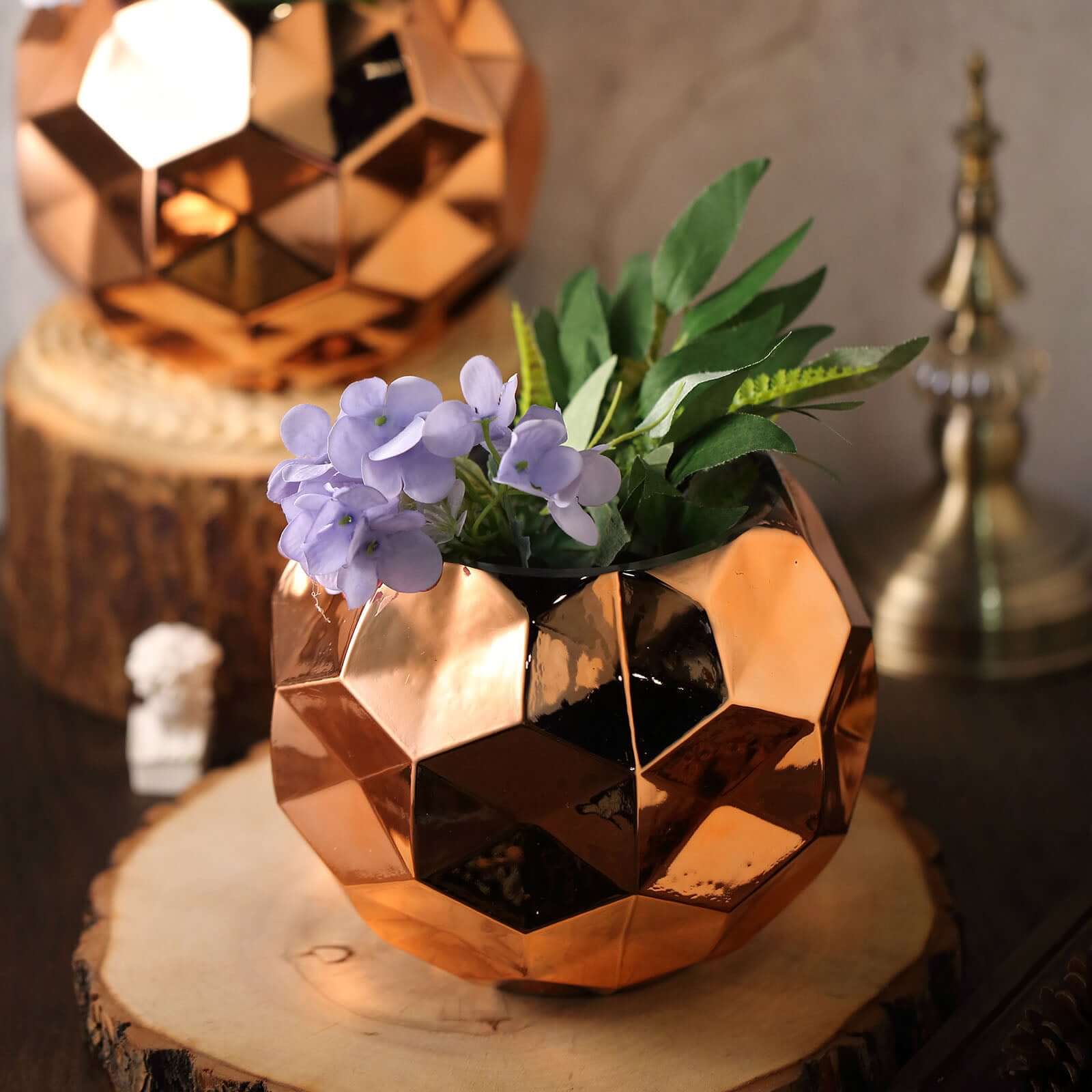 2-Pack Mercury Glass Vases Honeycomb Design Rose Gold - Stylish Geometric Wedding Centerpieces 6"
