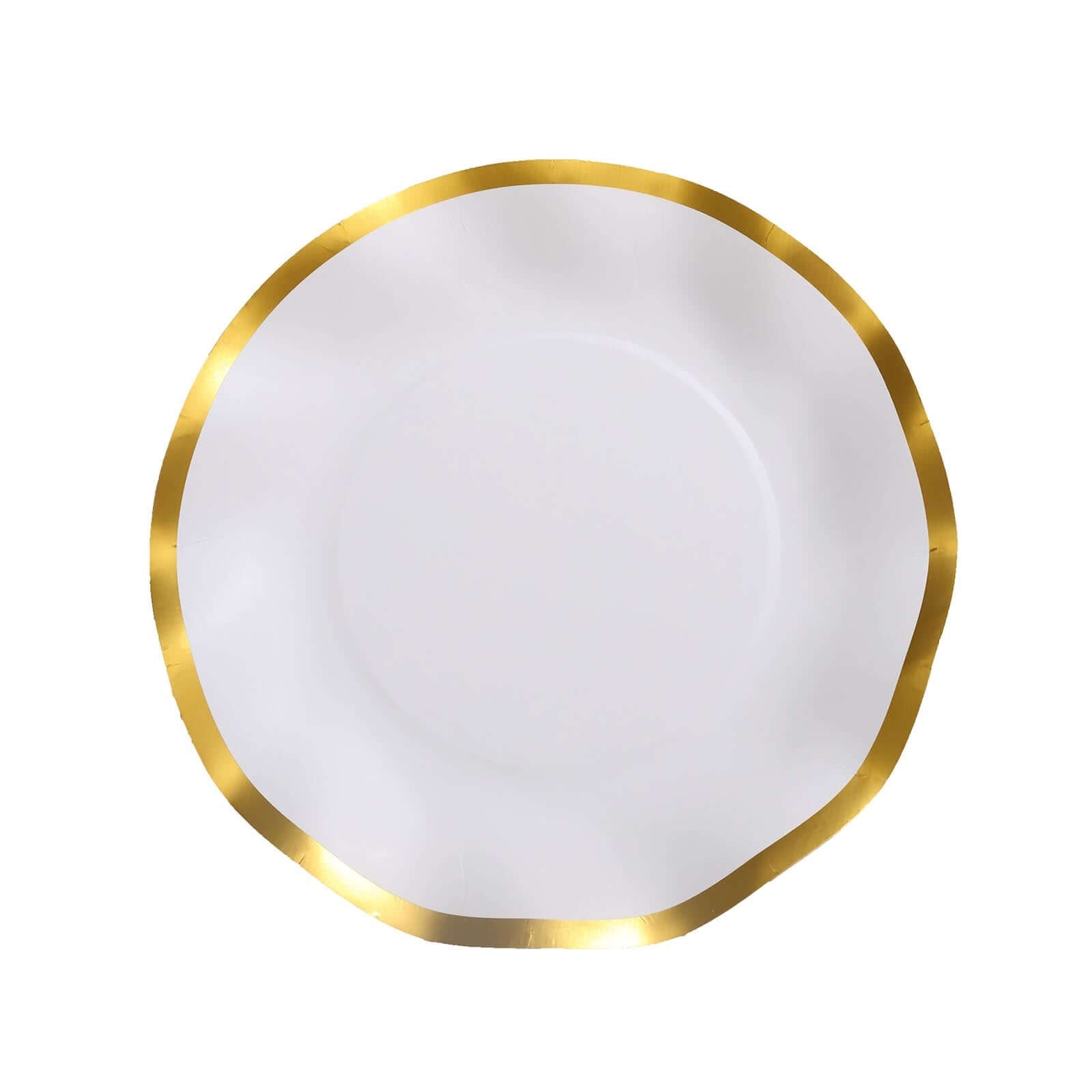 25-Pack Paper Round Dessert Plates 8" Matte White with Gold Wavy Rim - Disposable 350GSM Salad Plates for Banquets & Upscale Gatherings