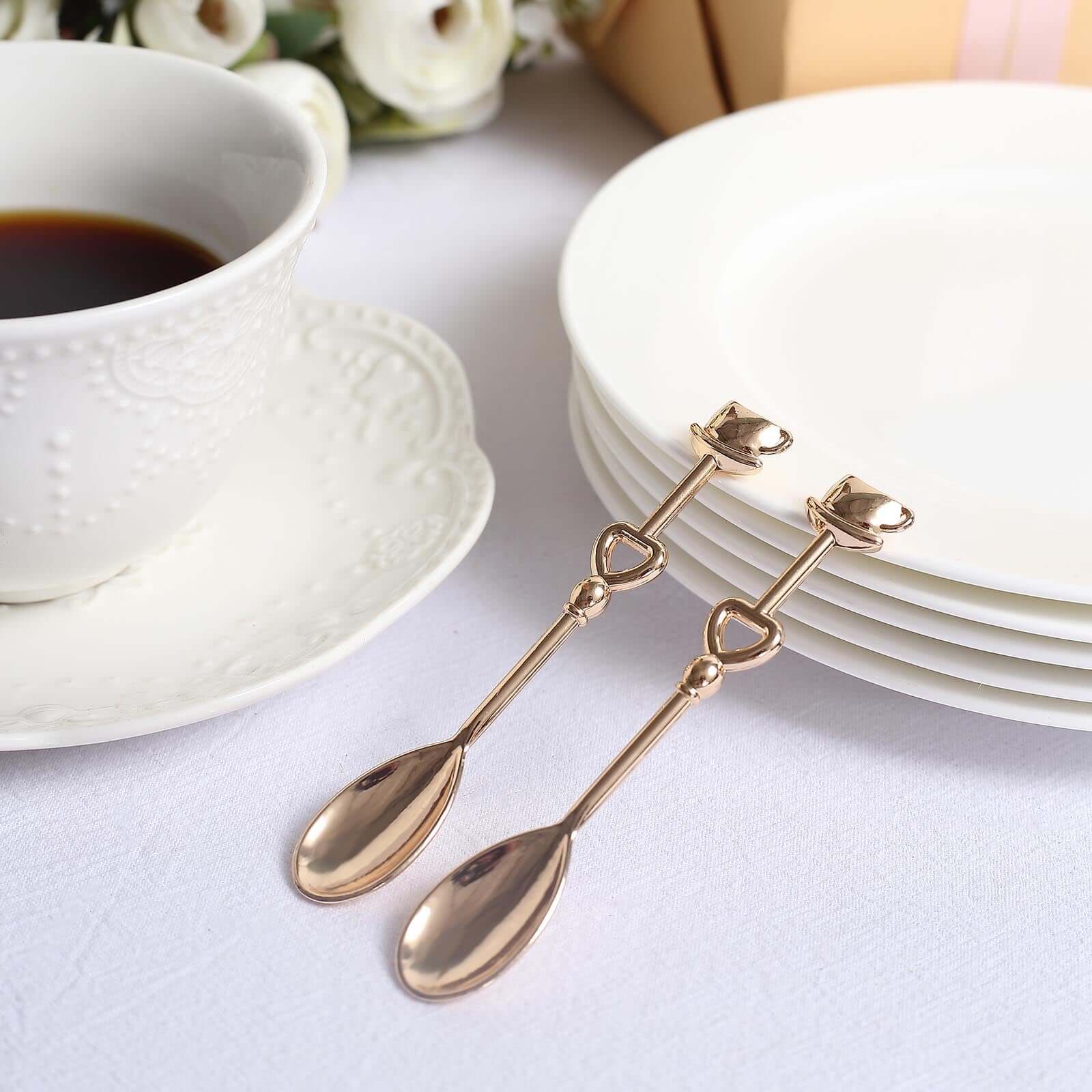 2 Pack 4" Gold Metal Couple Coffee Spoon Set Party Favors, Pre-Packed Wedding Souvenir Gift