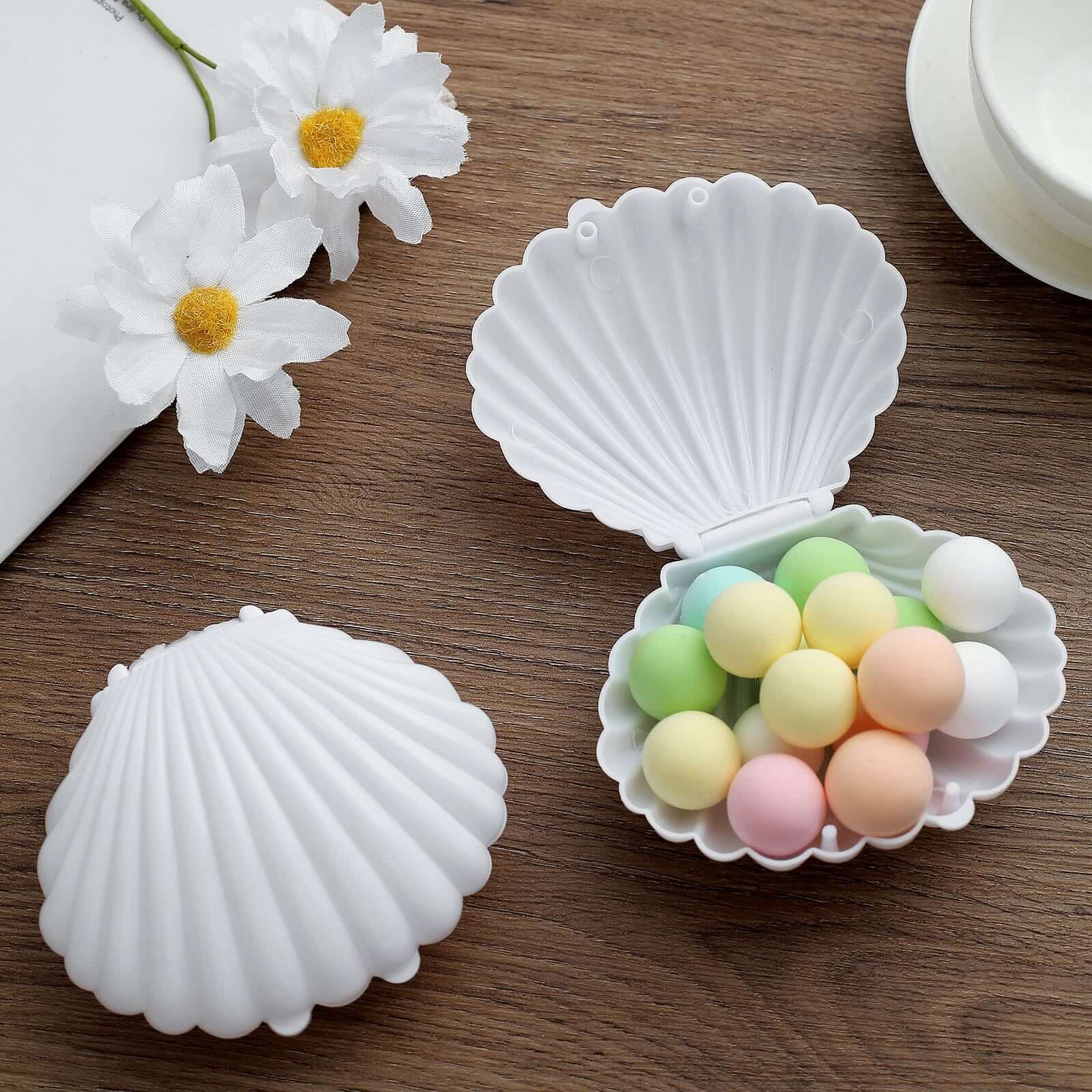 12-Pack Seashell Candy Container Gift Boxes White Beach Theme - Decorative Mini Favor Boxes for Jewelry 3.5"