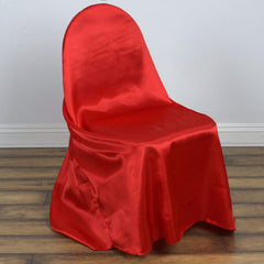 Satin Chair Cover Self-Tie Universal Design Red - Durable Slip-On Cover for Folding, Dining, Banquet & Standard Chairs