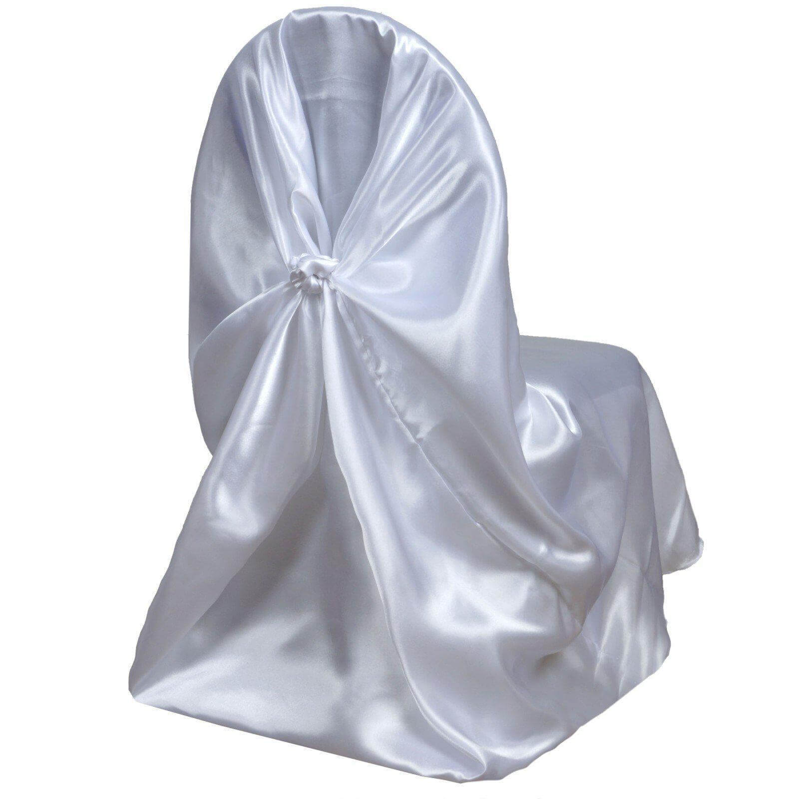 Satin Chair Cover Self-Tie Universal Design White - Durable Slip-On Cover for Folding, Dining, Banquet & Standard Chairs