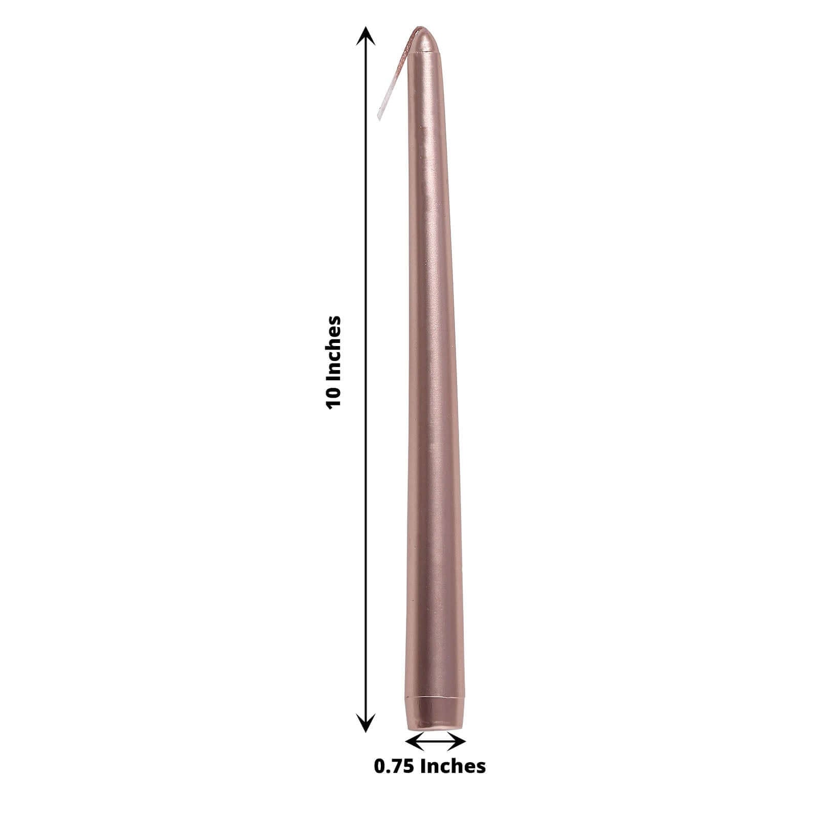 12-Pack Taper Candles Premium Wax Design Metallic Rose Gold - Unscented Candles for Upscale Settings 10"