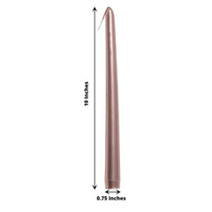 12-Pack Taper Candles Premium Wax Design Metallic Rose Gold - Unscented Candles for Upscale Settings 10"