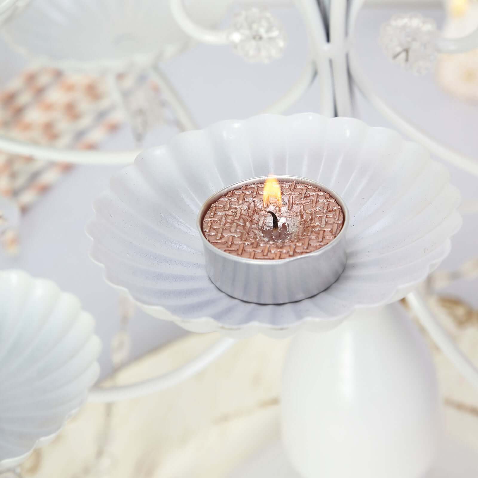 9-Pack Tealight Candles Metallic Rose Gold Textured Design - Unscented Dripless Wax for Events