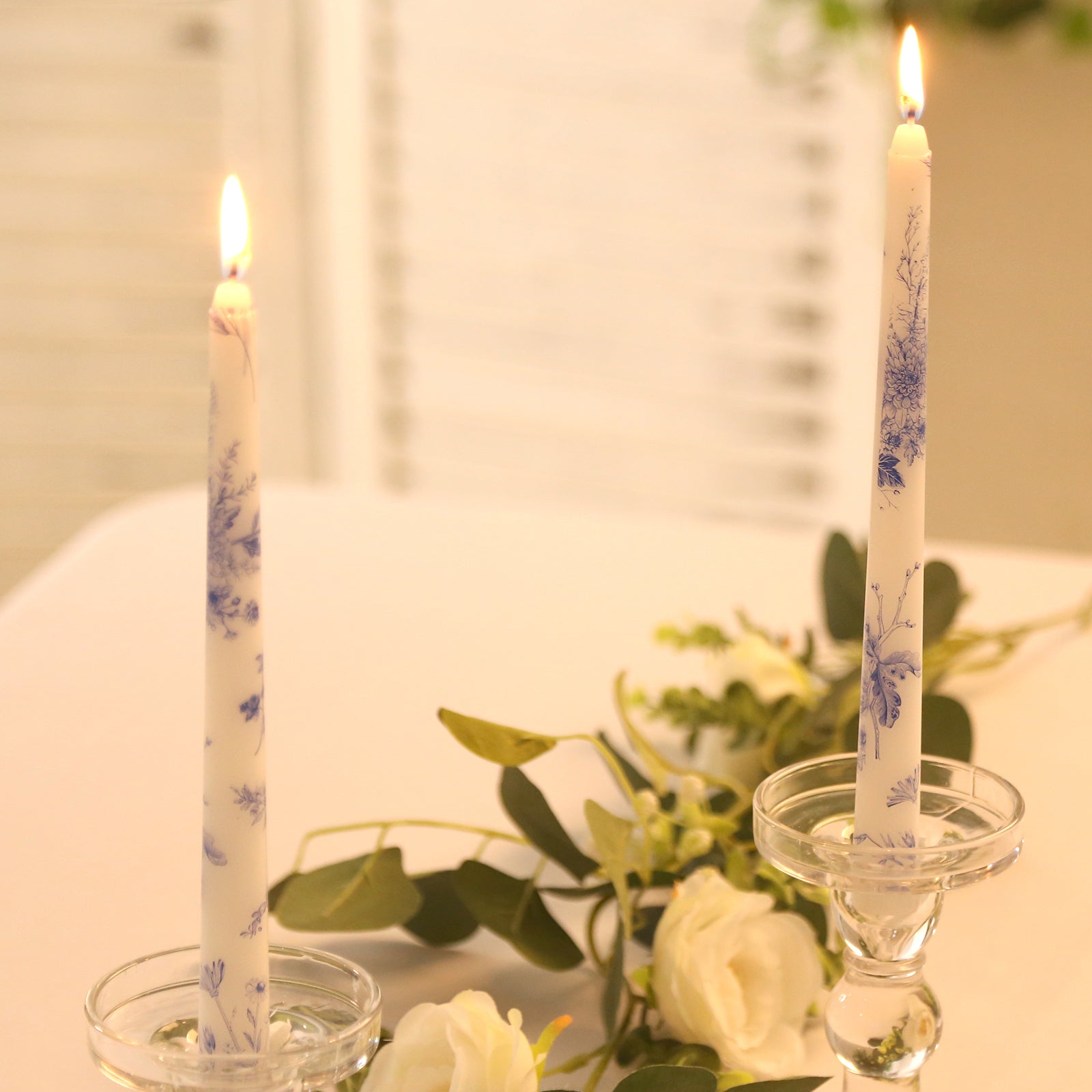 12 Pack 10" French Toile Wax Taper Candles White and Blue Unscented Candles