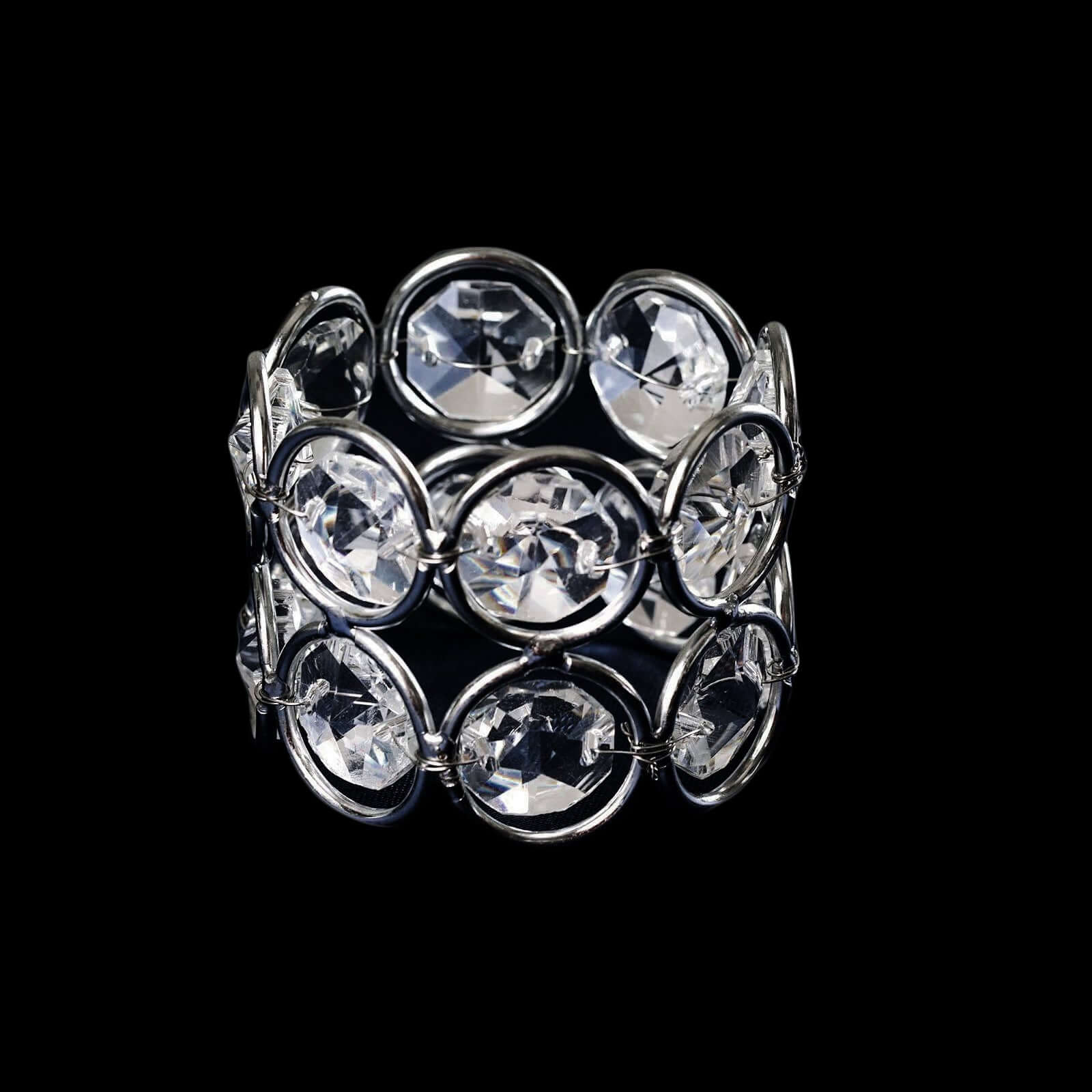 4 Pack Shiny Silver Acrylic Crystal Gem Beaded Napkin Rings
