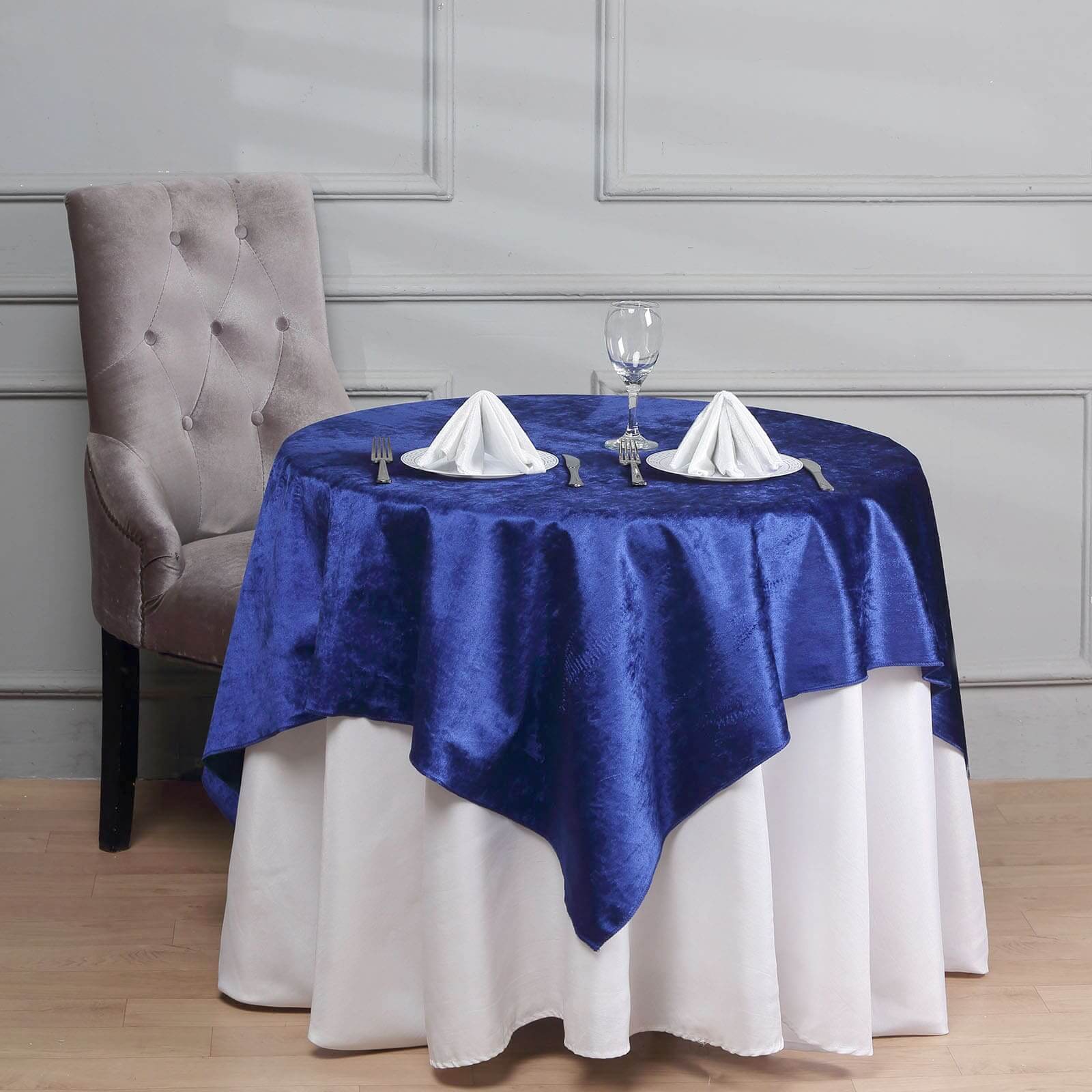 54"x54" Royal Blue Seamless Premium Velvet Square Tablecloth, Reusable Linen
