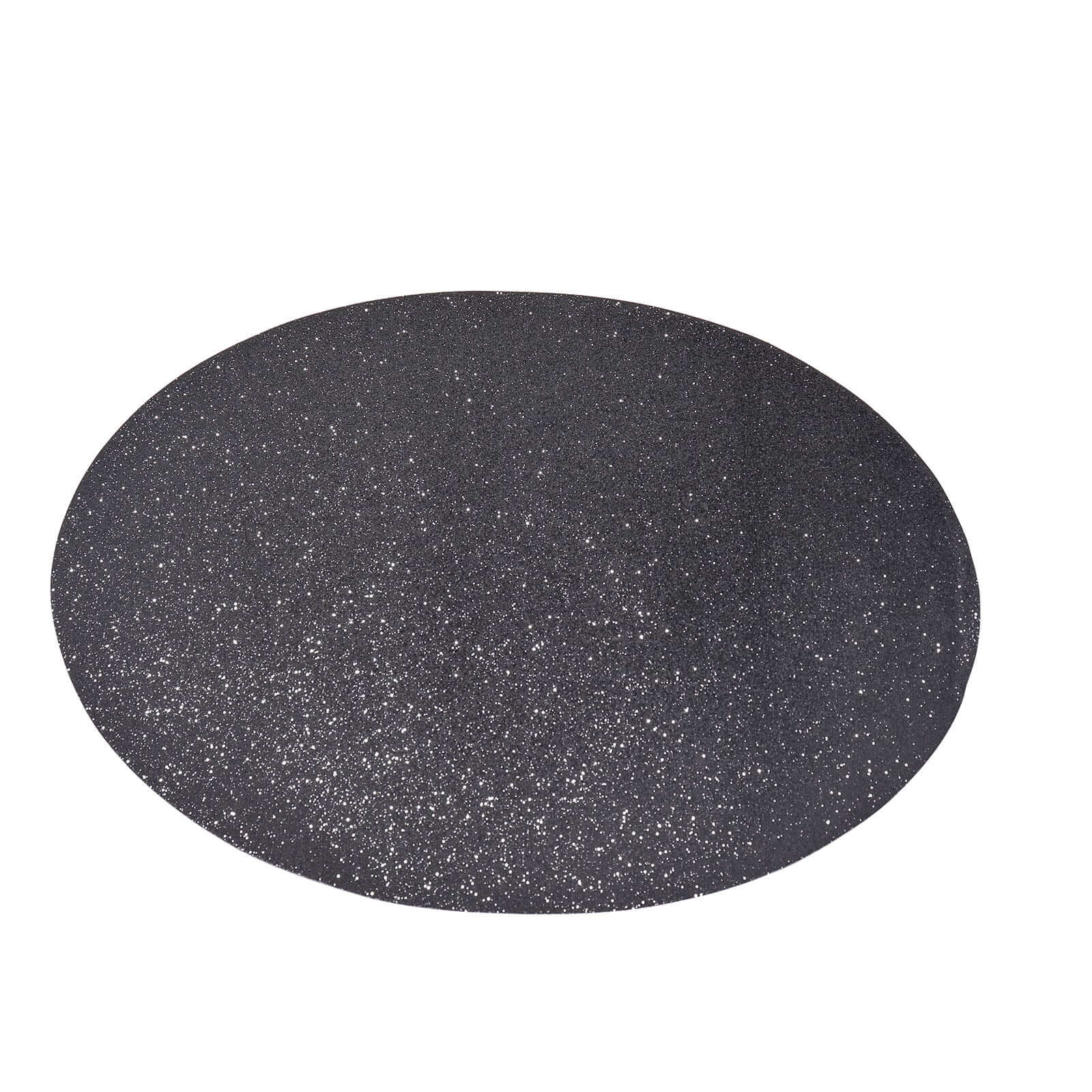 6-Pack Placemats Glitter Design Black Sparkle Oval - Non-Slip Decorative Table Mats for Dining 12"x18"
