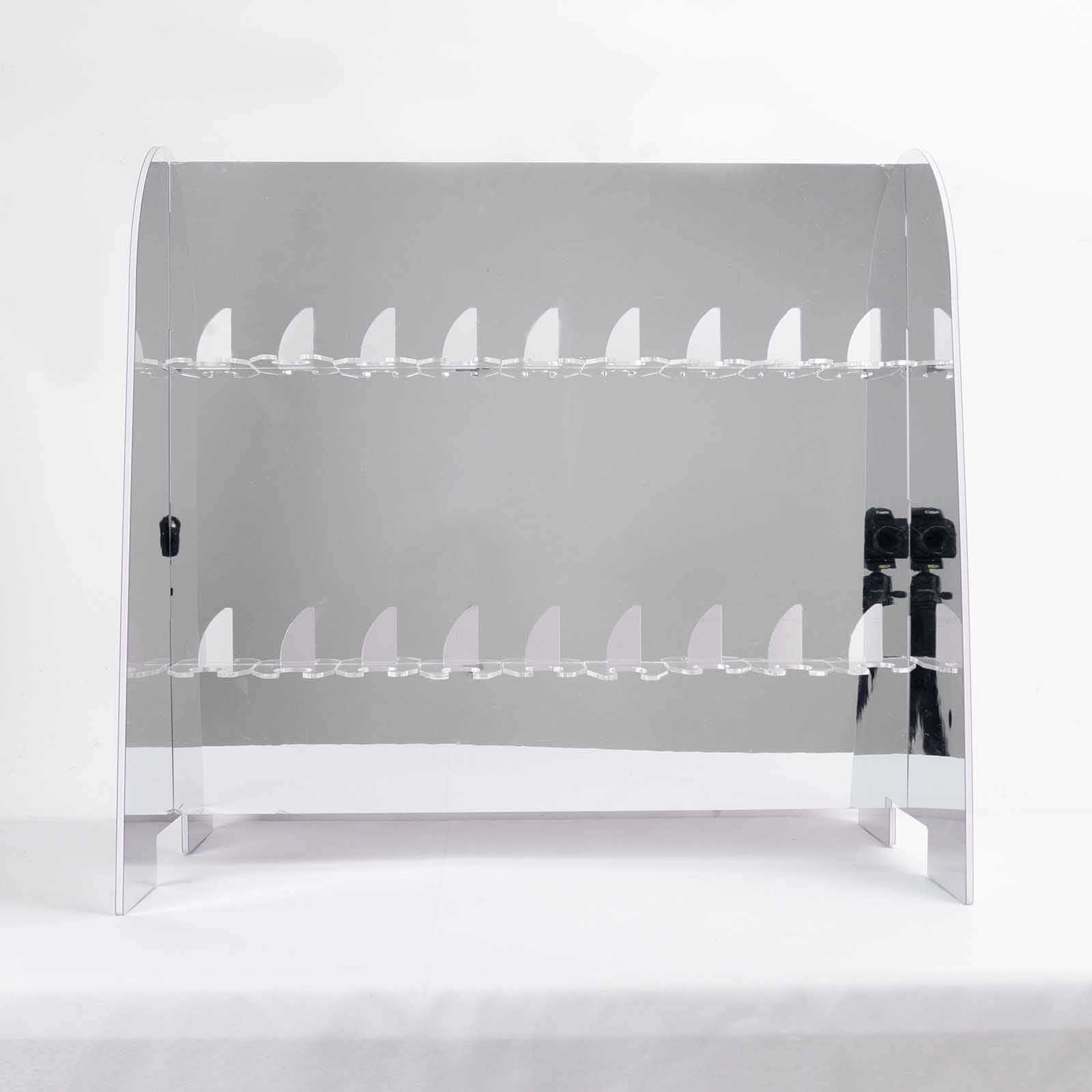 2-Tier Champagne Glass Holder Display Stand Table Top in Silver Mirror Finish - Modern Stemware Rack Cocktail Drink Holder with 18 Hooks for Events & DIY Bars 25"