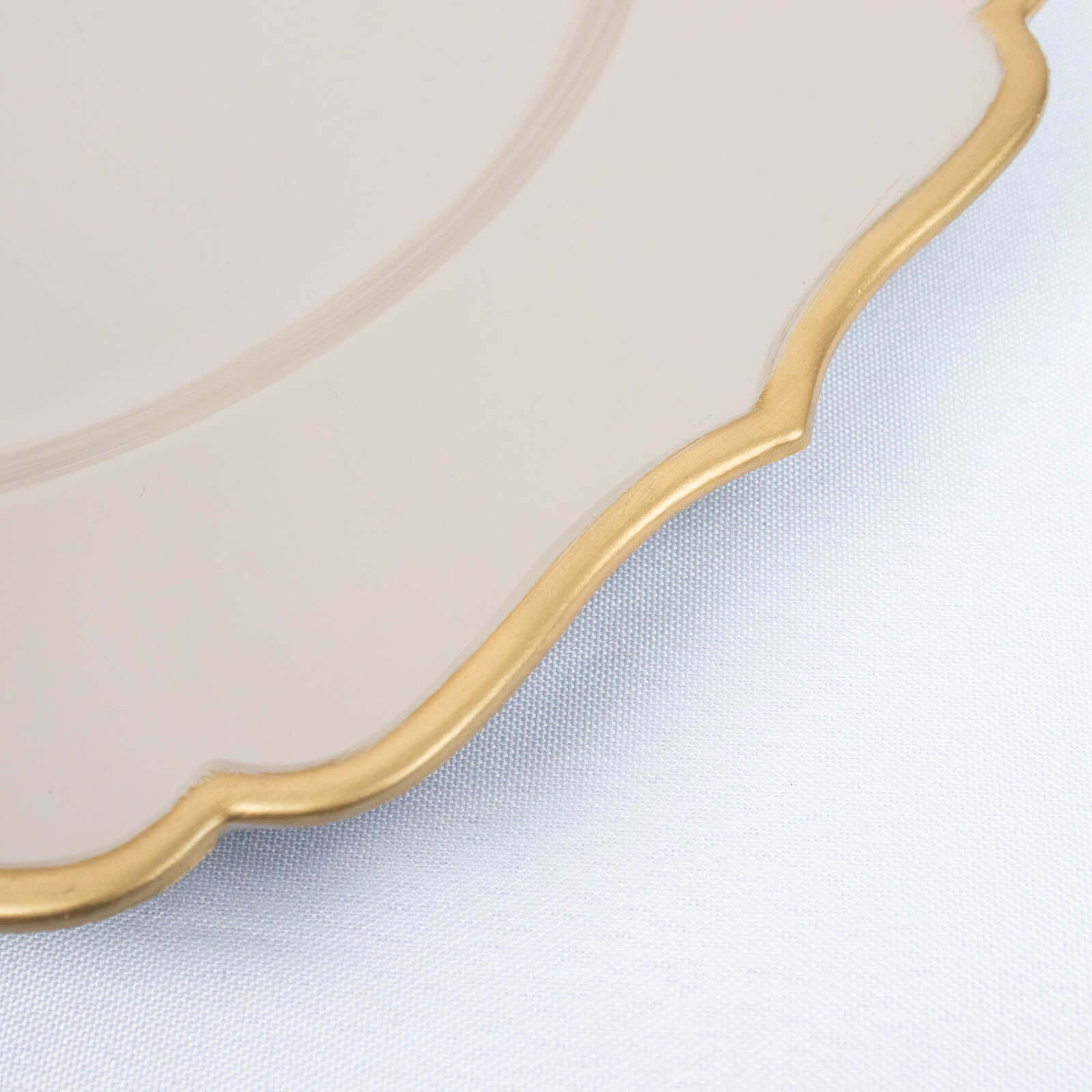 6-Pack Acrylic Round Charger Plates 13" in Taupe with Gold Scalloped Rim, Decorative Dinner Party Plastic Charger Tableware