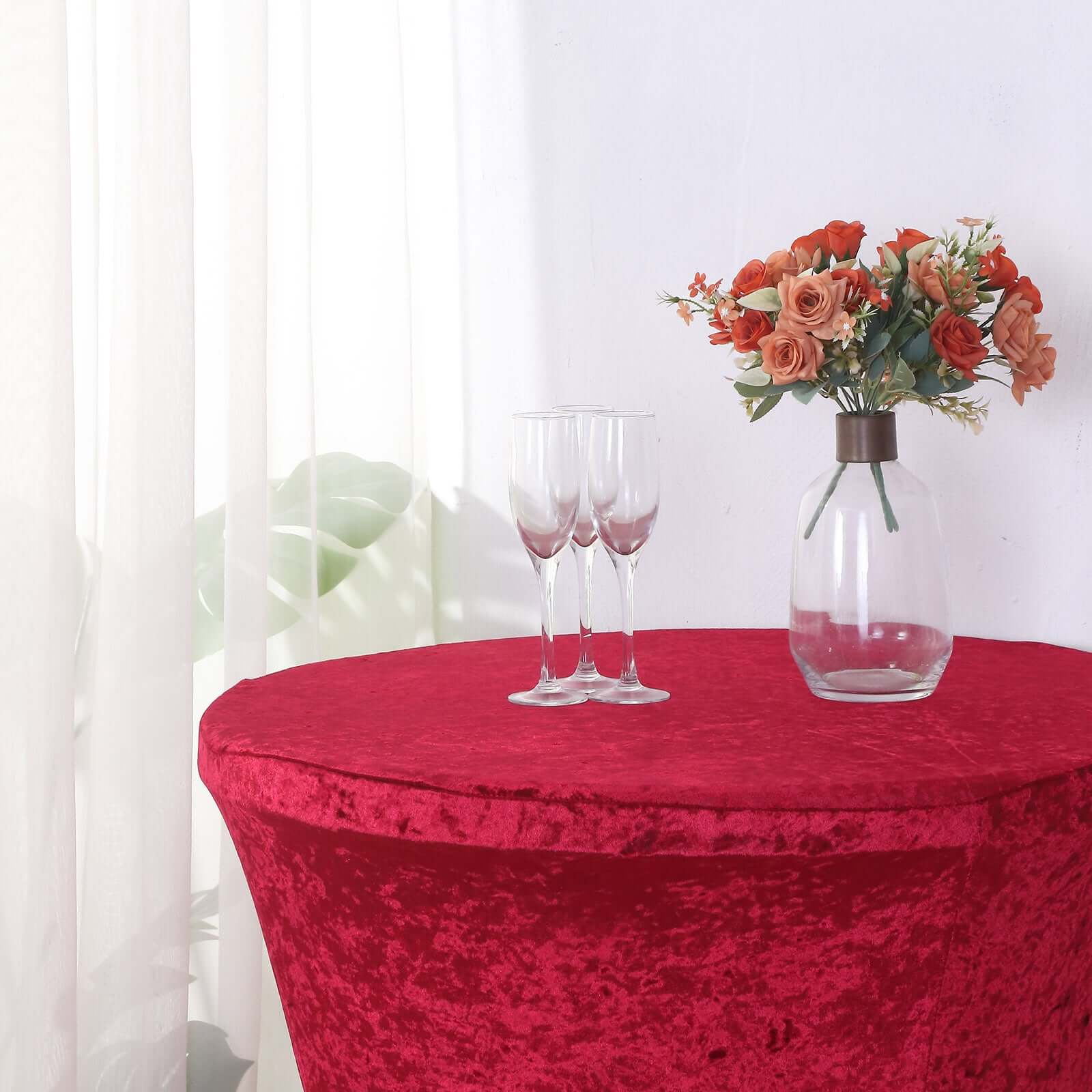 Crushed Velvet Spandex 32" Round Cocktail Table Cover Red Smooth Highboy Tablecloth
